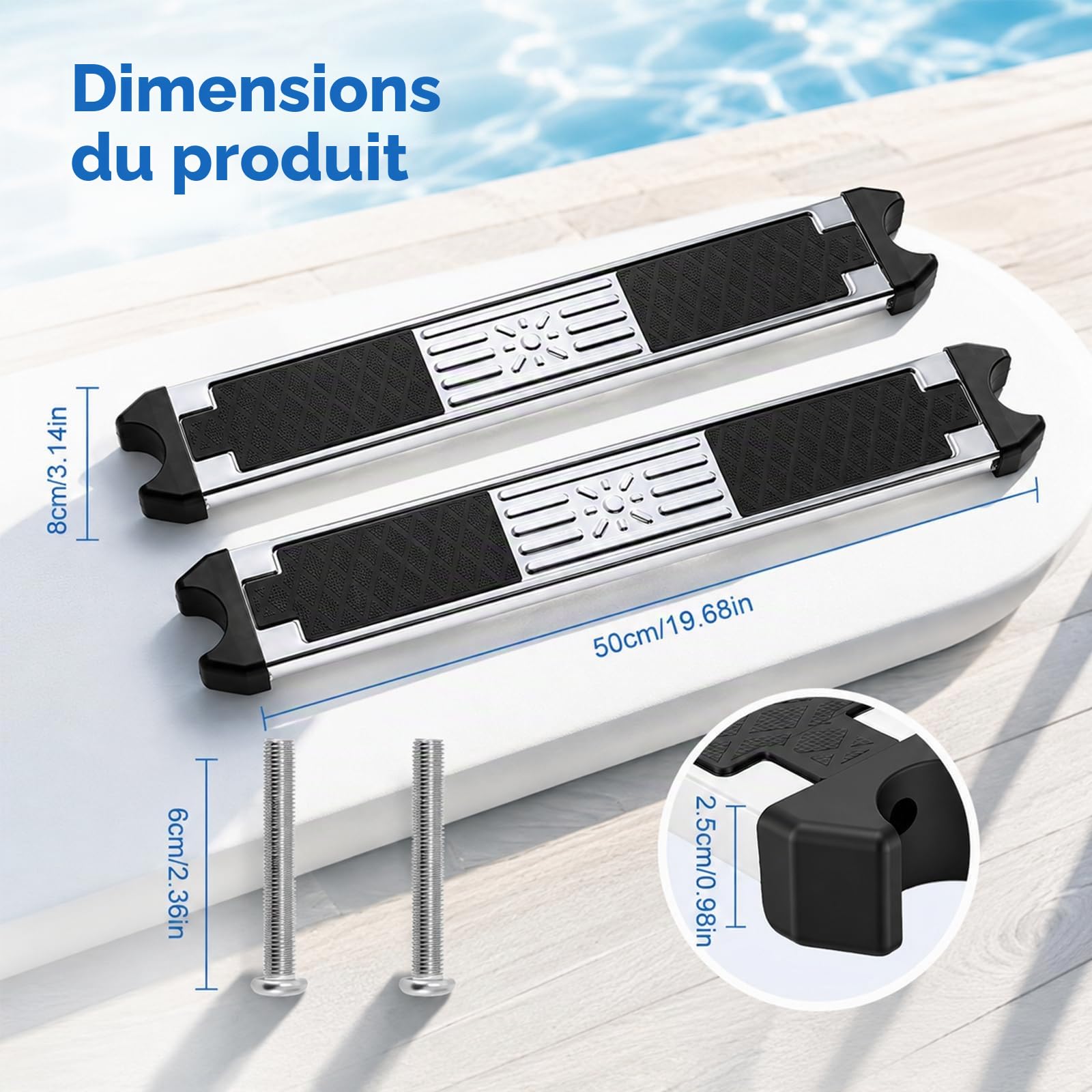 Marches D'échelle De Piscine, Lot De 2 Marches Antidérapantes Marche De Remplacement en Acier Inoxydable Pédale D'échelle Universelle Accessoire Antidérapant Pièces De Piscine