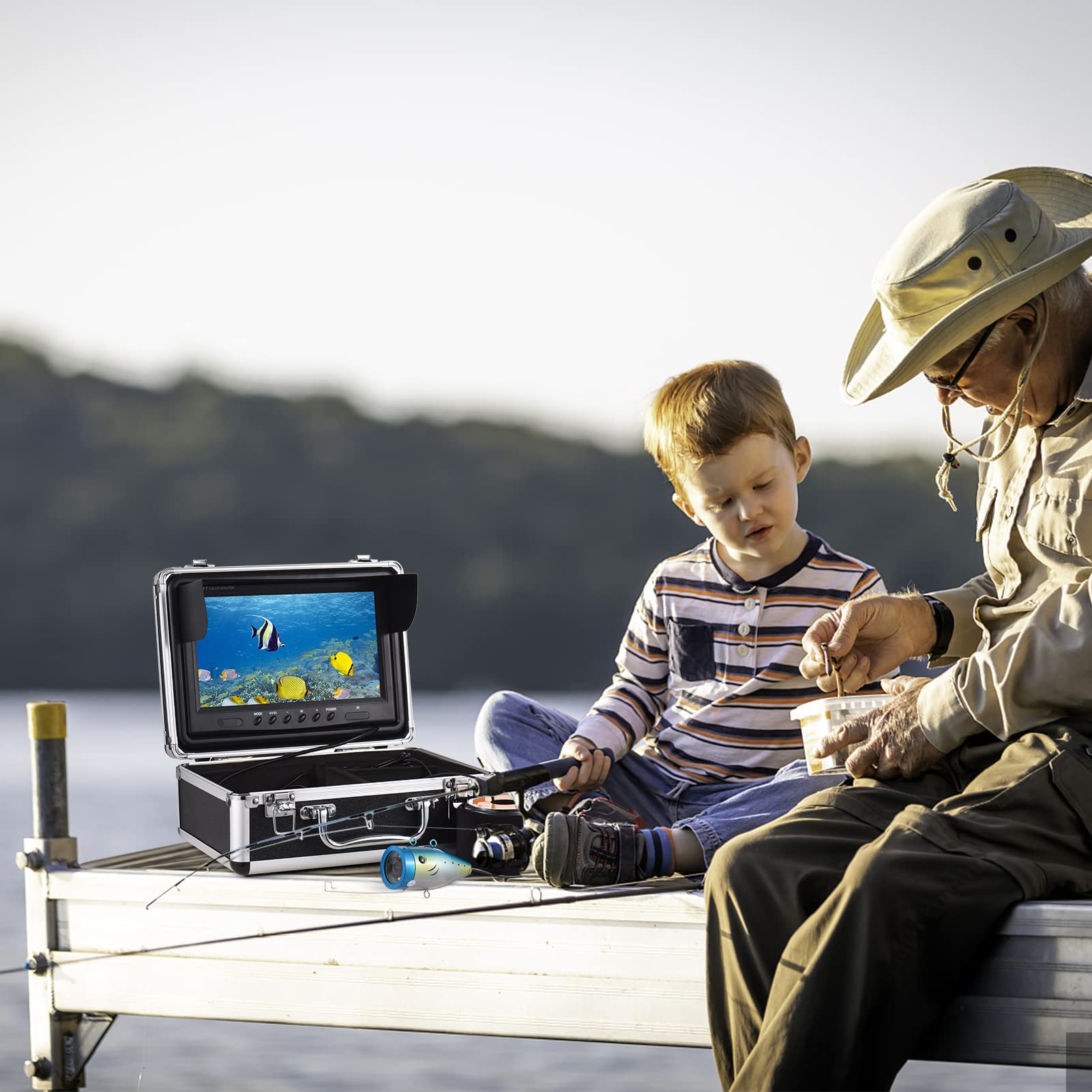 Fotocamera per la pesca sott'acqua, 1200TVL, telecamera subacquea, con 12 LED IR da 7 pollici/9 pollici, display LCD da 15 m/30 m/50 m, cavo IP68, impermeabile, per pesca sul ghiaccio