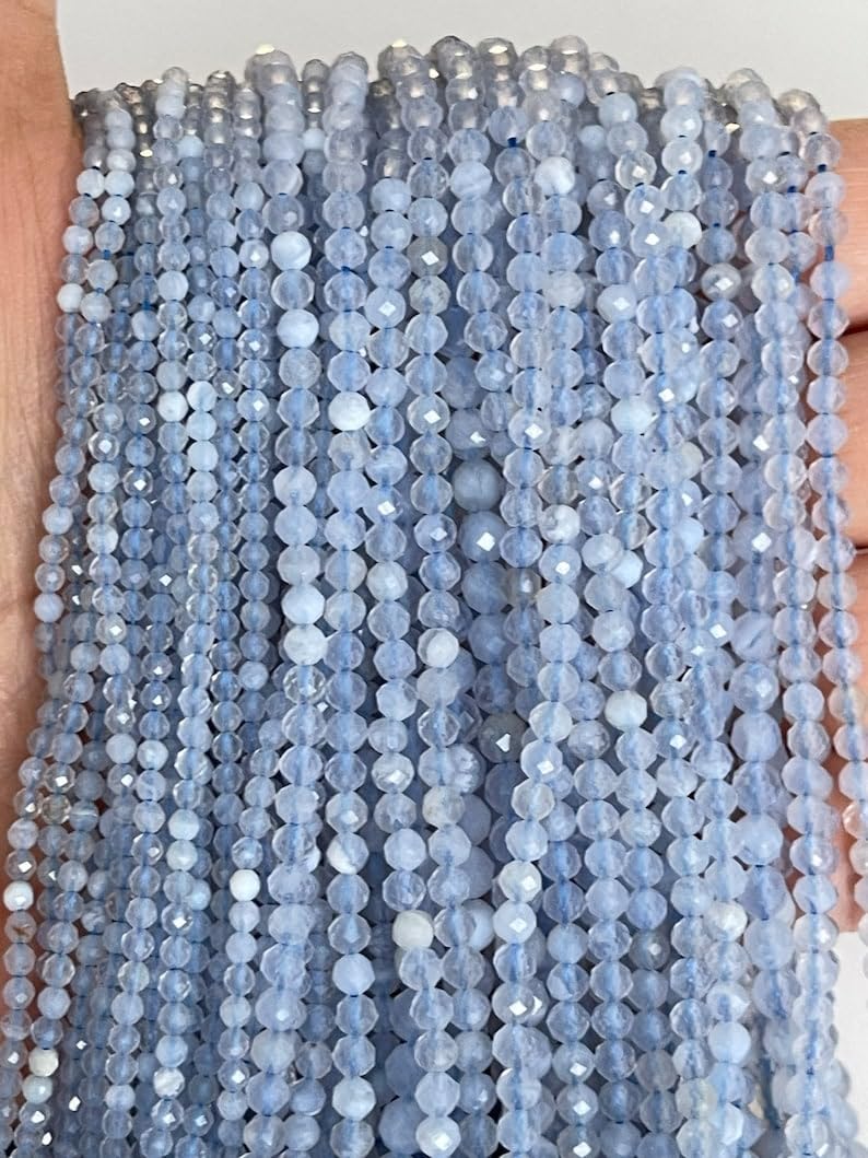 Perles rondes à facettes en calcédoine bleue 2mm pour la fabrication de bijoux