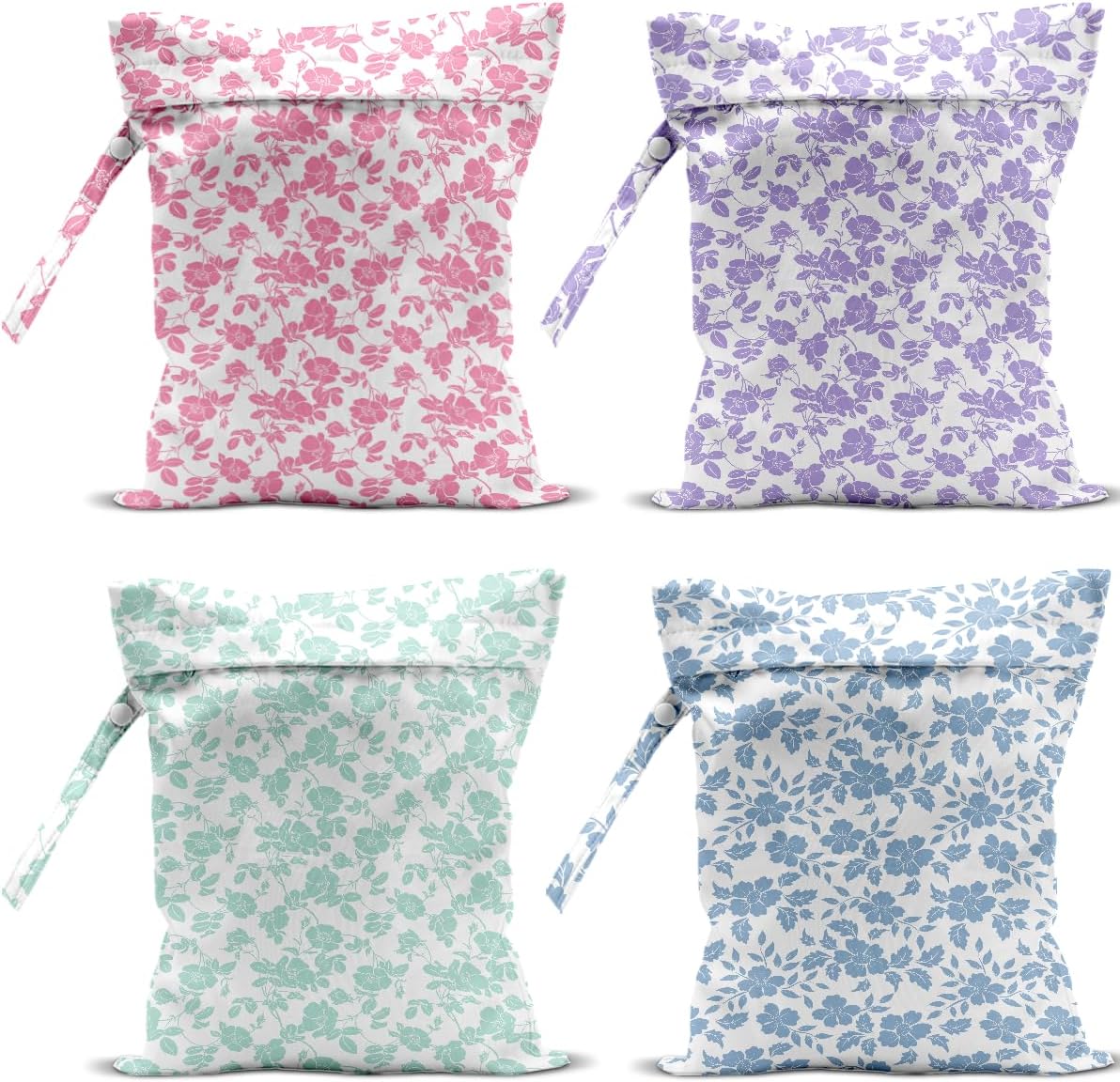 4 Pack Rose Floral Wet Bag Waterproof Washable Reusable Wet Dry Bag for Swimsuit Clothes Cloth Diaper Travel Beach Pool Yoga Gym Toiletries Gift for Women Bestie Sister Birthday Christmas