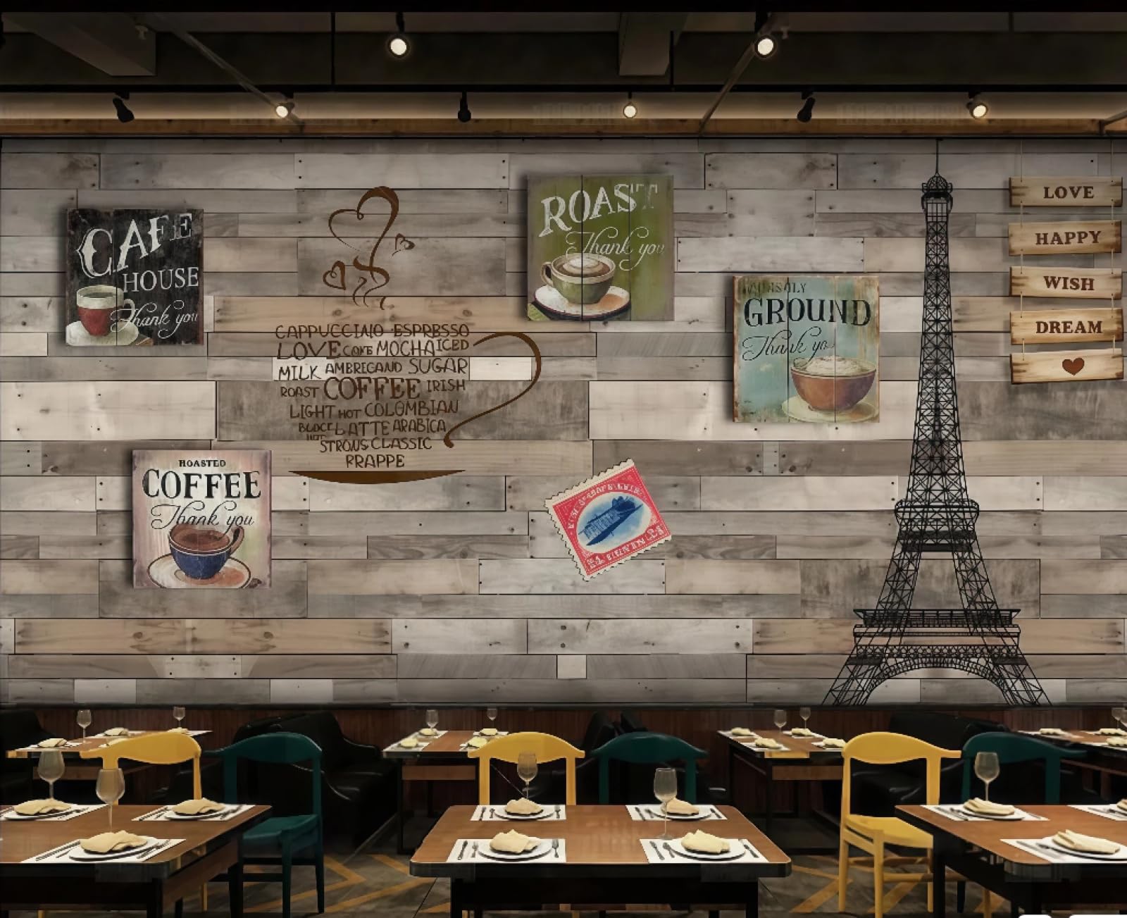 rskjdghshd Wallpaper Nostalgic Wooden Board Coffee Poster Theme Beverage Shop Shopping Mall Western Restaurant Background Wall Mural Afternoon Tea Coffee Shop Wallpaper,3D,430x300cm