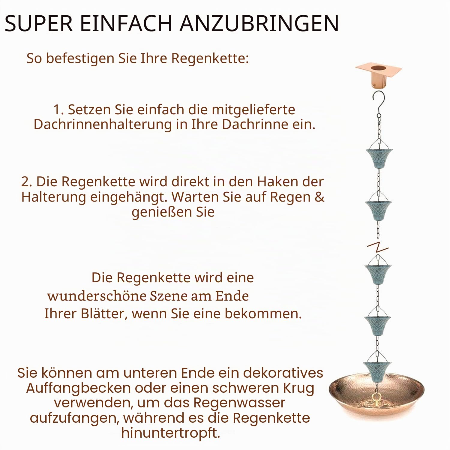 Regenketten aus Eisen, für Dachrinne und Regentonne, rostbeständig, beschichtet, Gartendekoration, Regenkette für Fallrohr, Bonus-Regenkette, 2,5 m, Antik-Himmelblau