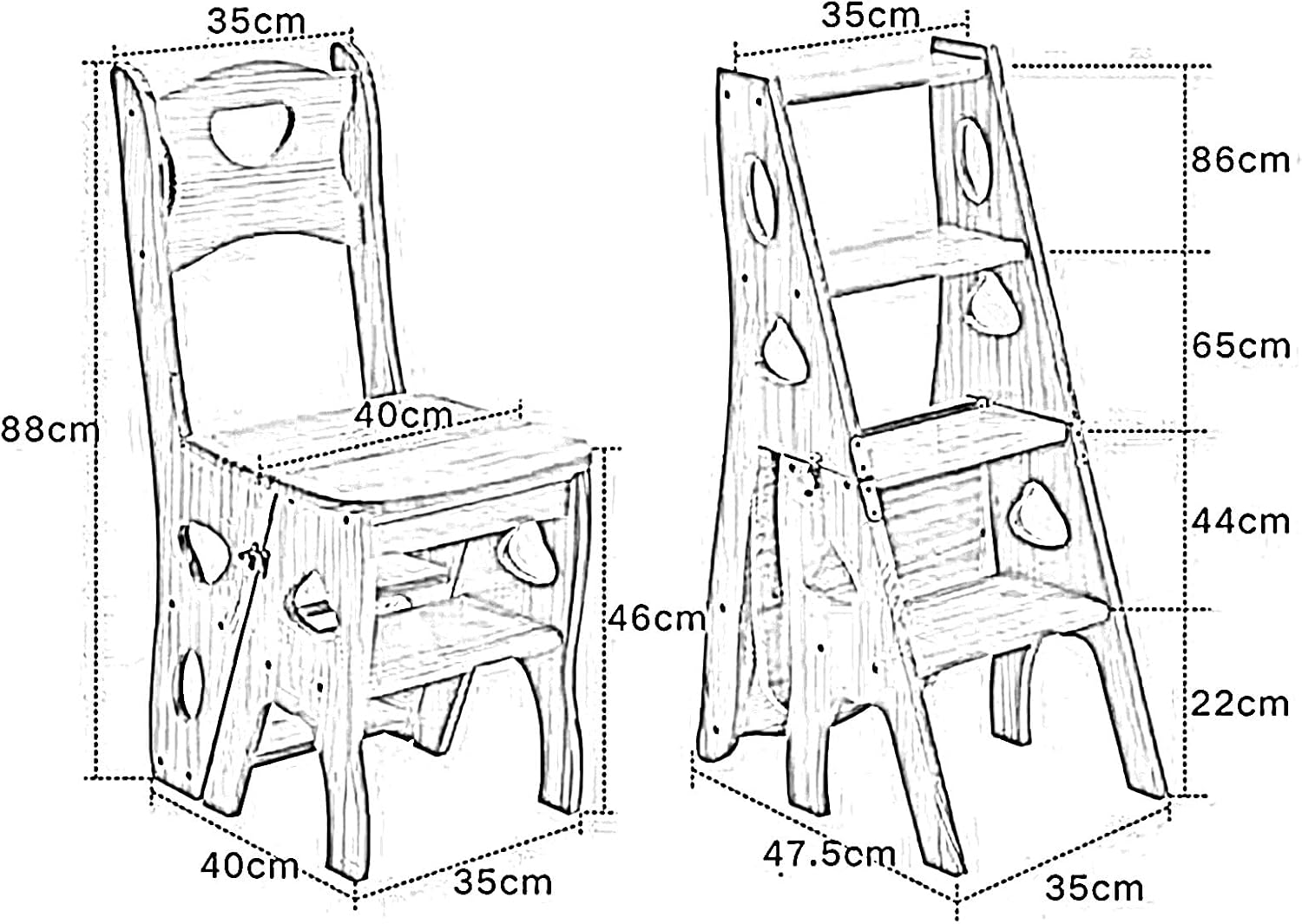 Portable 2Step Wooden Folding Stool with Wide Stepping Surface for Home Library Multifunctional Ladder Chair for Easy Access and Storage
