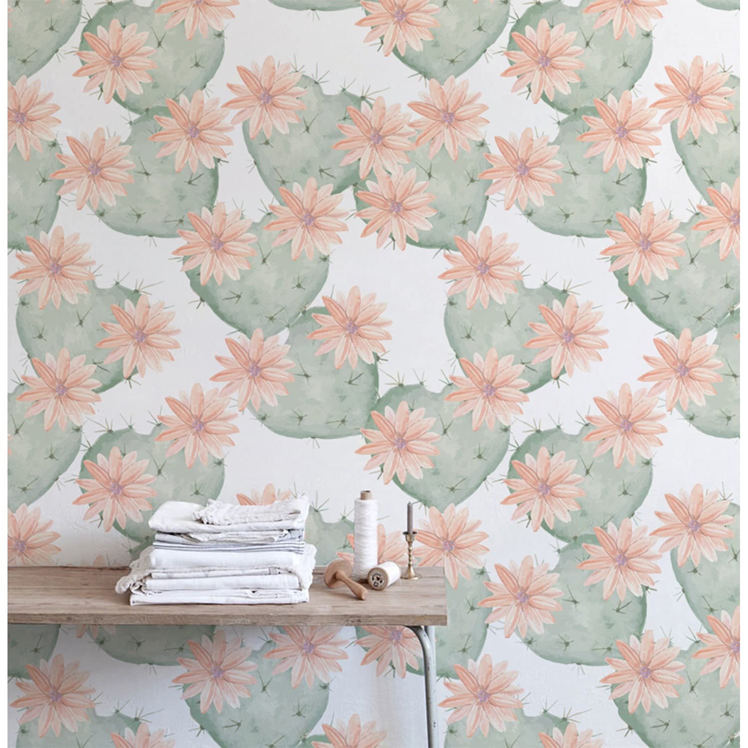 Papier peint meuble en tissu entoilage lavable motif cactus Mexique 152x104cm