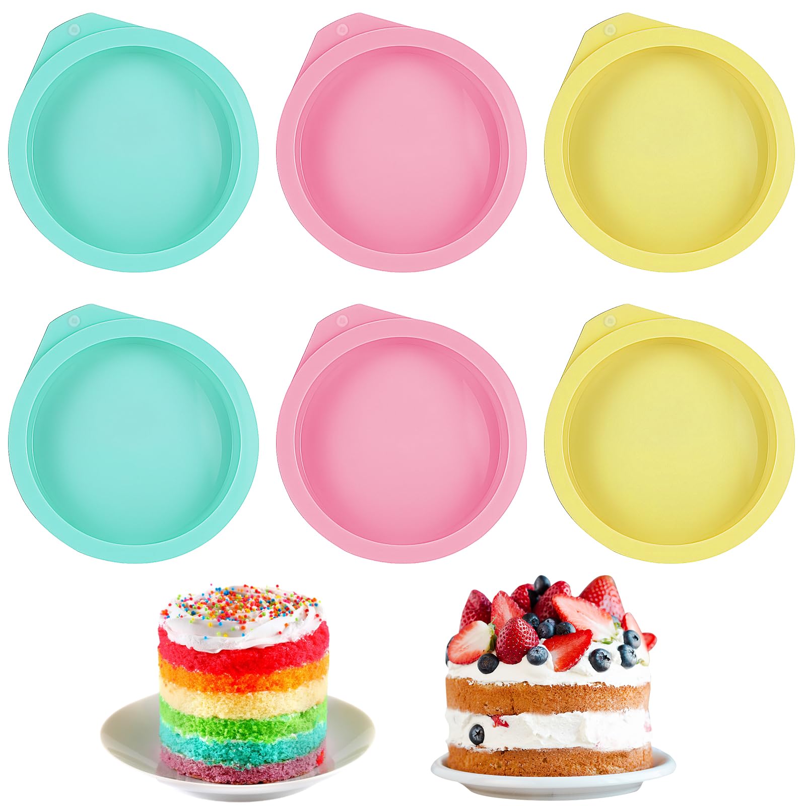 6 Pieces of Hot Air Fryer Egg Moulds and Ramekins, Versatile 4 Inch Silicone Cake Cases, Perfect for Baking Rainbow Layer Cakes and Creative Desserts, 2.5cm High Round Cake Tins