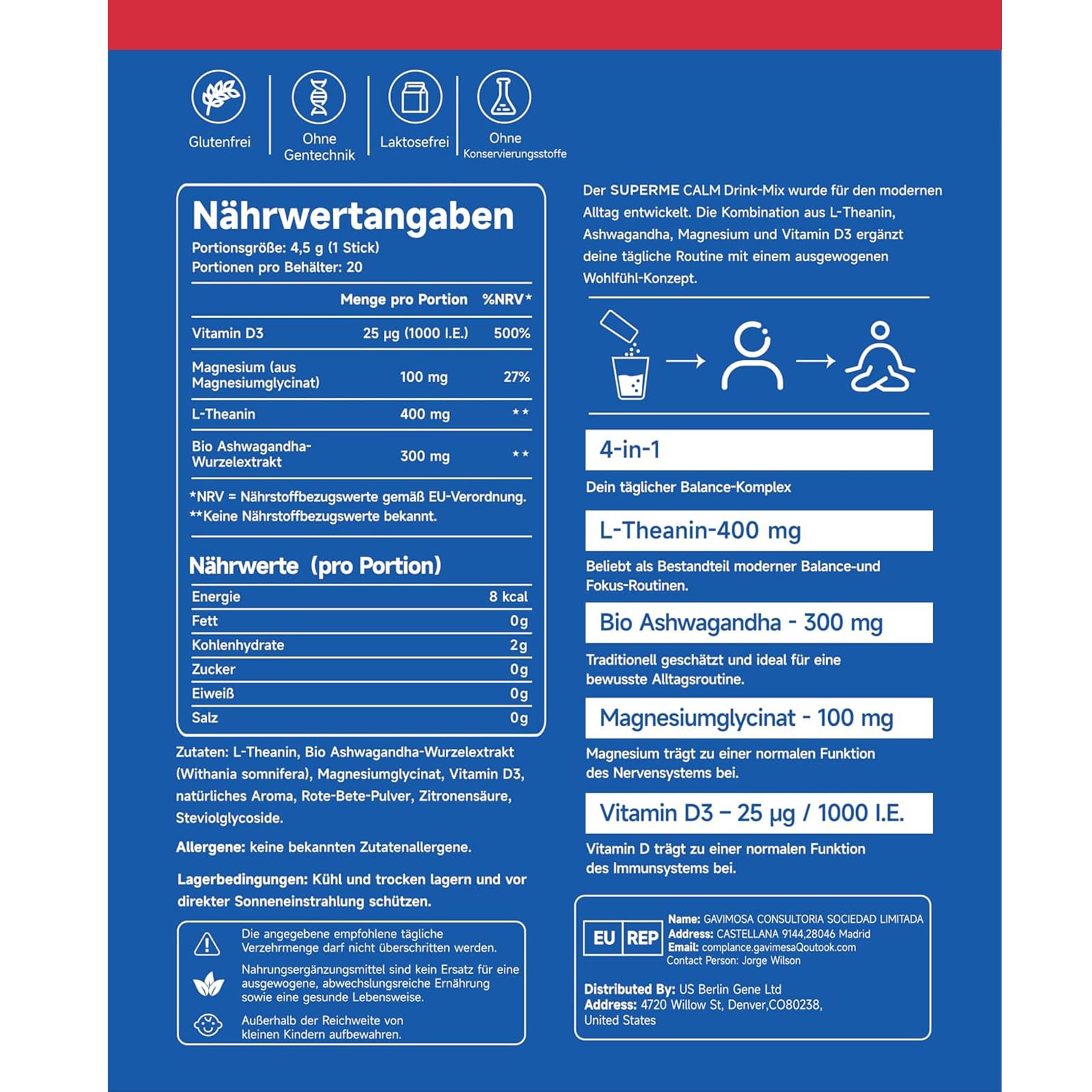 Cortisol Cocktail Getränkepulver mit Ashwagandha, 20 Sticks