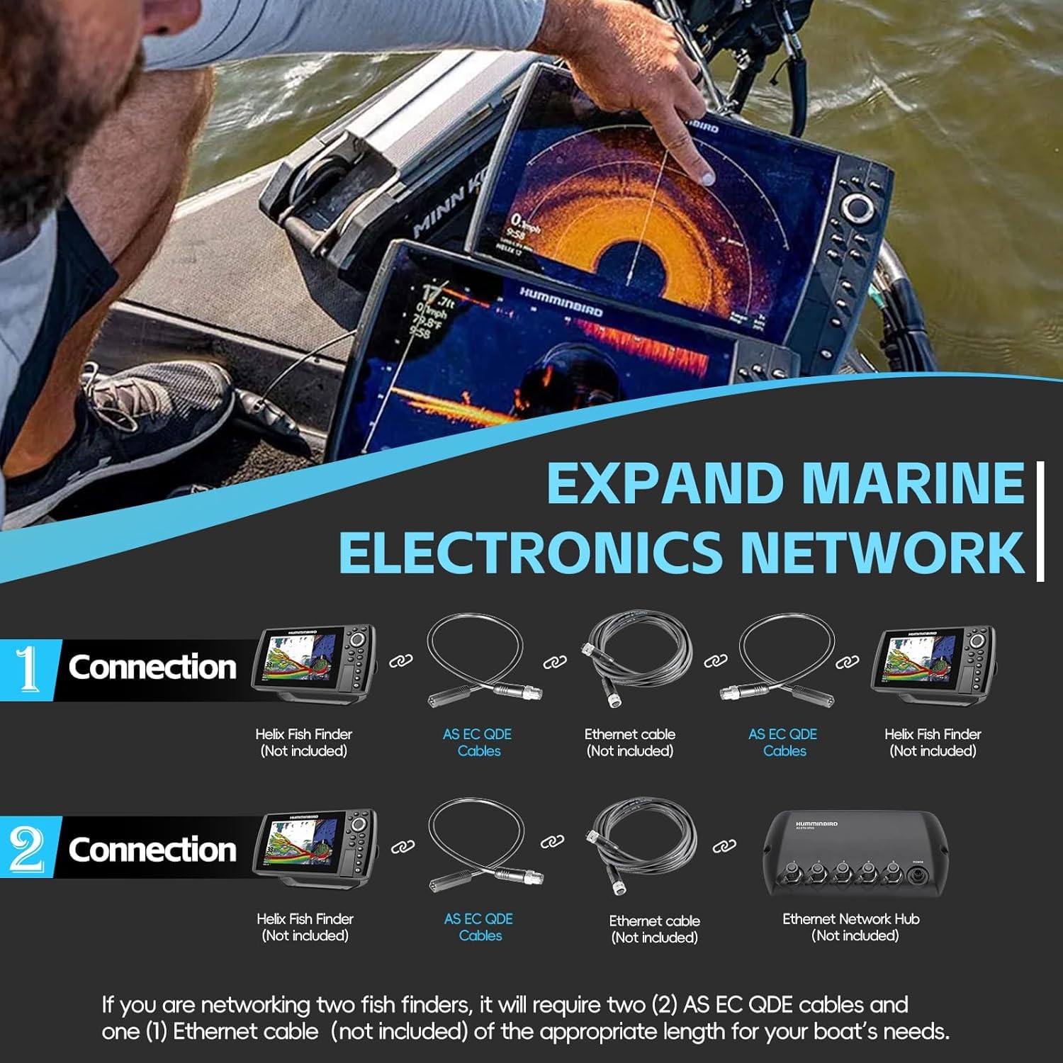 720074-12 (720074-1) AS EC QDE Cavo adattatore Ethernet per Fishfinder Humminbird – Cavo di rete robusto per HELIX 7-15 & SOLIX G2N/G3N/G4N, i-Pilot Link, One-Boat Network e Mega Live Imaging (wasse