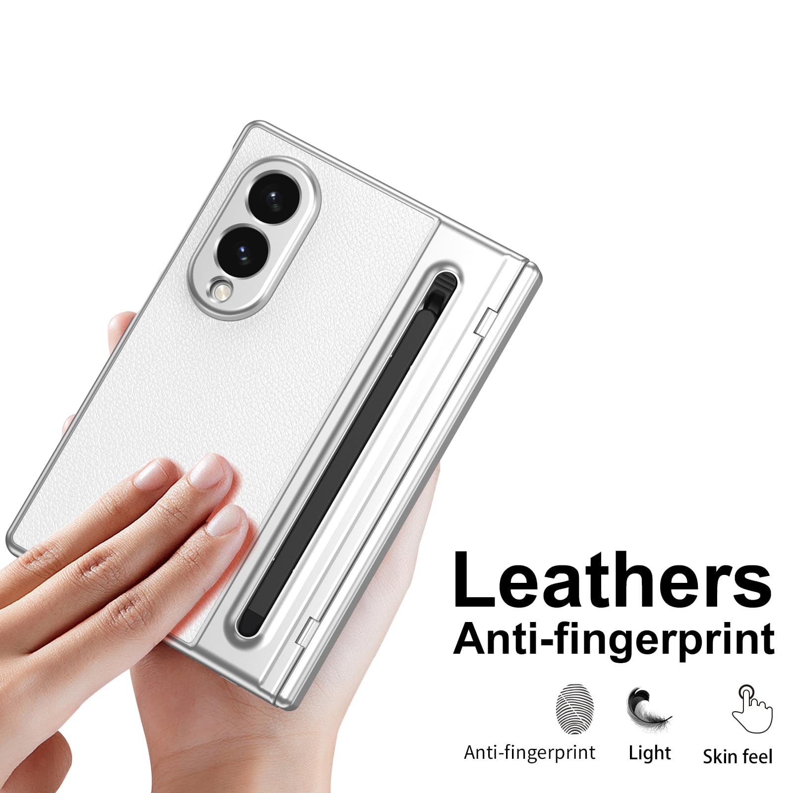 Etui do Galaxy Z Fold 8 Wide z rysikiem, Z Fold8 szeroka osłona z przednią osłoną ekranu + gniazdo na rysik S, skórzane etui do Samsung Galaxy Z Fold8 Wide z ochroną zawiasów, białe