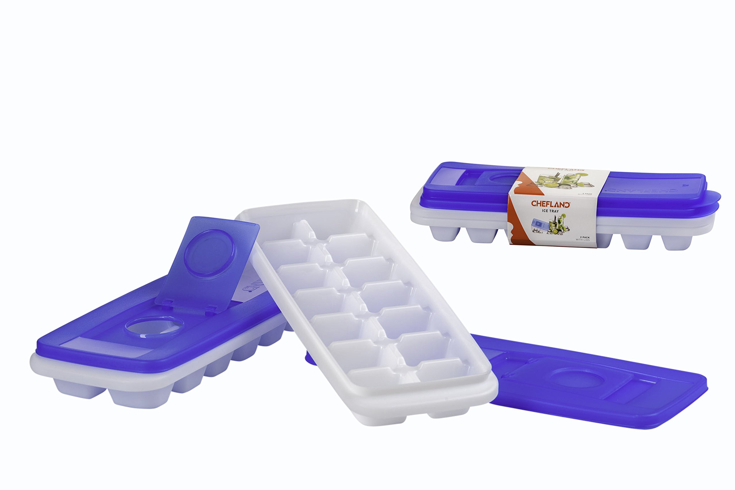 ChefLandEasy Release No Spill Ice Cube Tray with Removable Cover, White, Set of 2