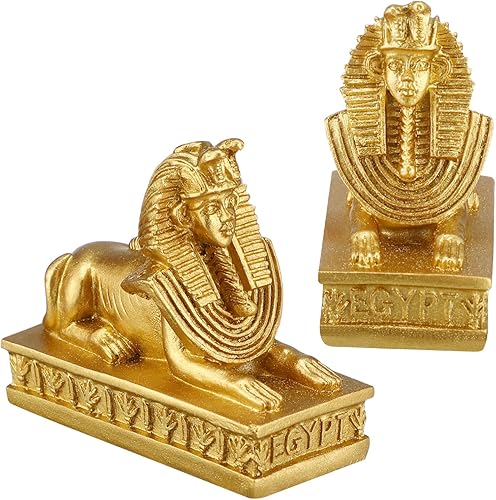 IMIKEYA 2 adornos de esfinge dorados, decoración de escritorio, baratijas, estatua de la fortuna, estatua de la esfinge, escultura egipcia,