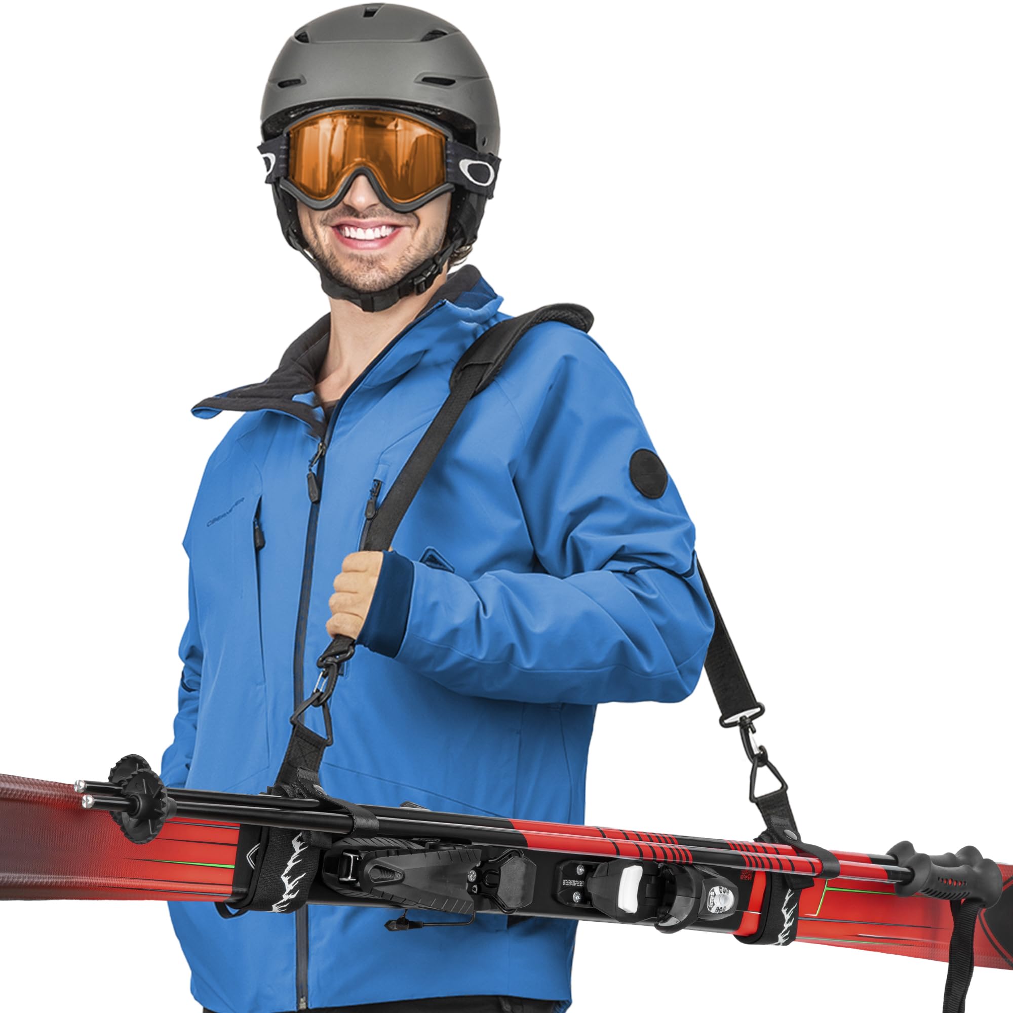 Sangle de Ski Porte-bâtons Noir Bandoulière réglable Transport Skis Bâtons
