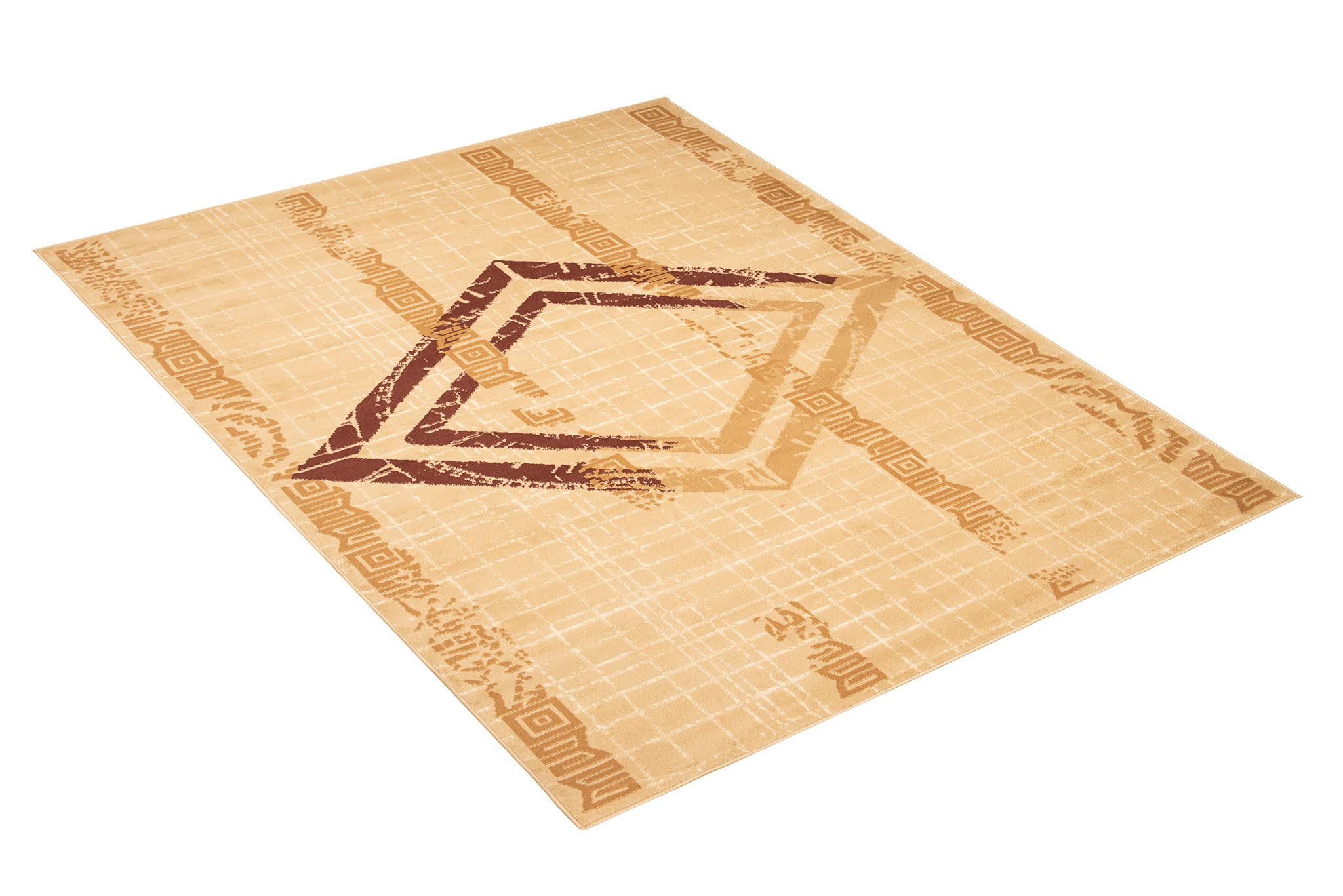 TAPISO Atena Tapis de Salon Chambre Ado Design Moderne Beige Crème Marron Motif Grec Doux Fin Poil Court 140 x 200 cm