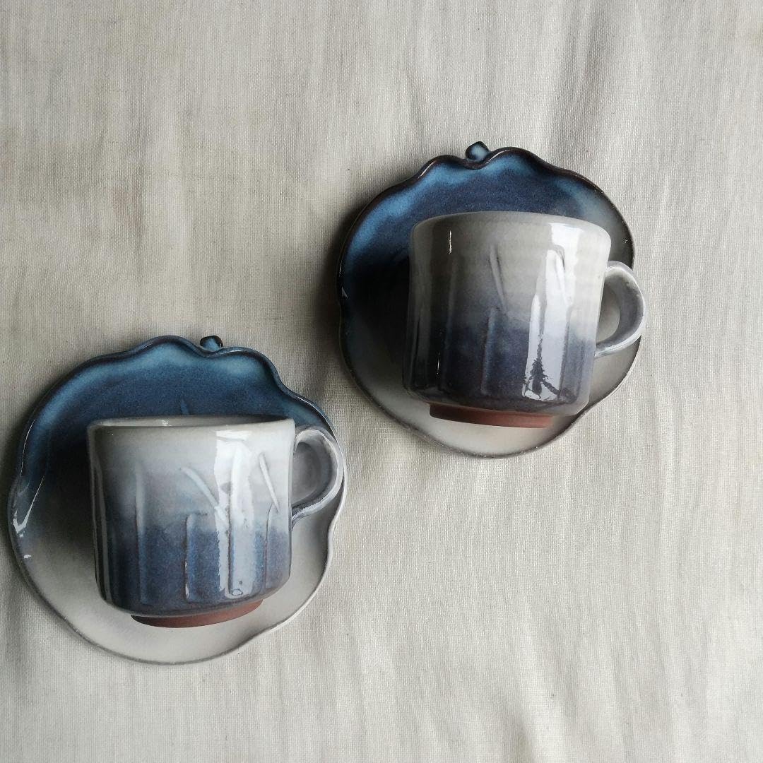 Amazon.co.jp: 青萩 萩焼 ペアコーヒーカップ&ソーサー 箱付き