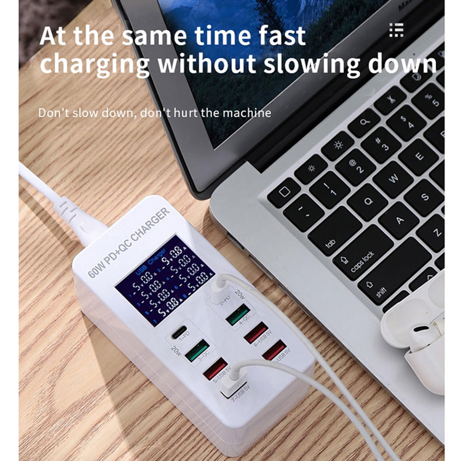 Caricabatterie USB a 8 porte Caricabatterie per telefono 60W 8A Prese USB multiple con display a LED Hub stazione di ricarica per tablet telefono