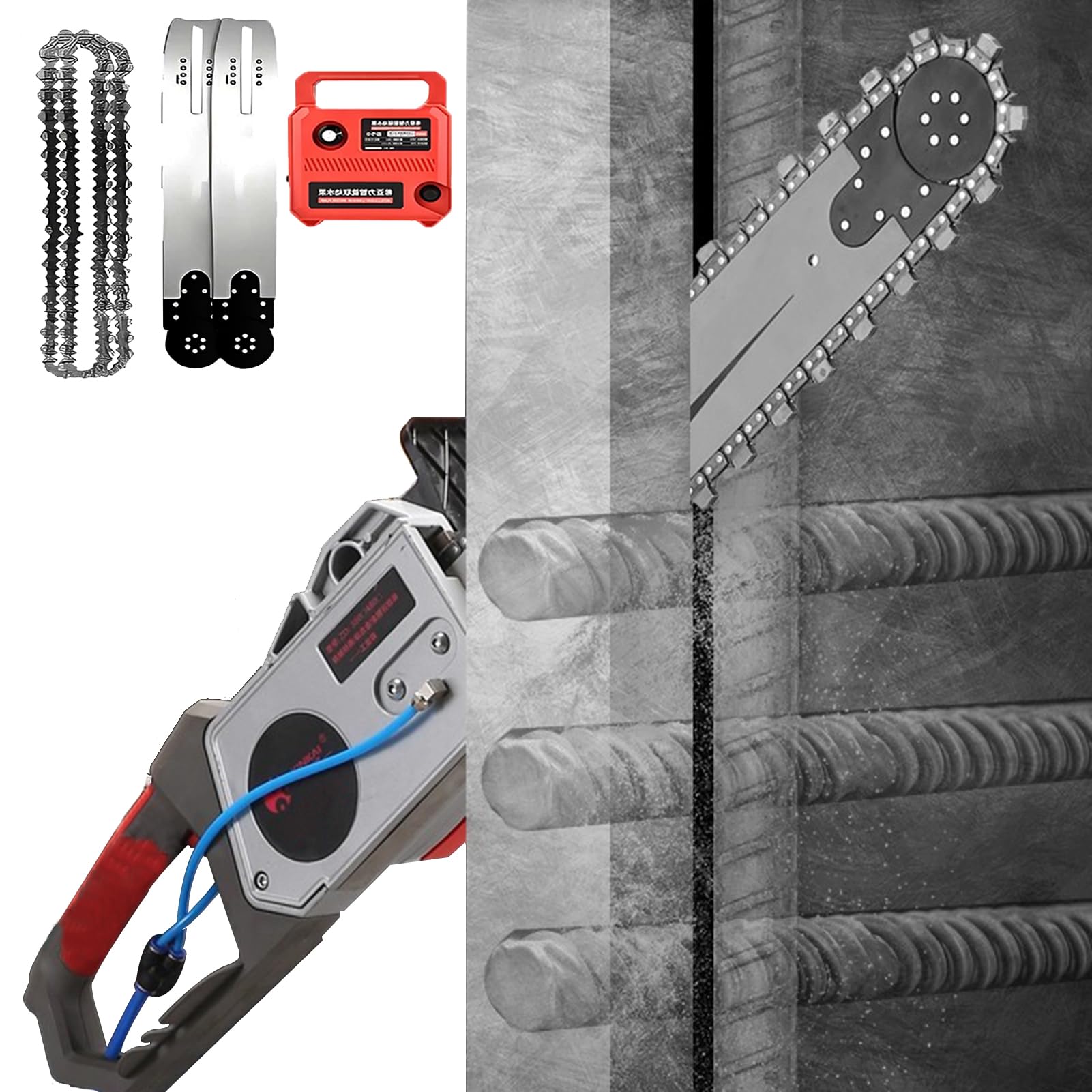 Sierra De Hormigón Eléctrica De Mano, Cortadora De Pared De 5800W/6500W con 2 Cadenas De Diamante Y 2 Placas Guía, Motosierra De Hormigón De Profundidad De Corte De 13/18 Pulgadas