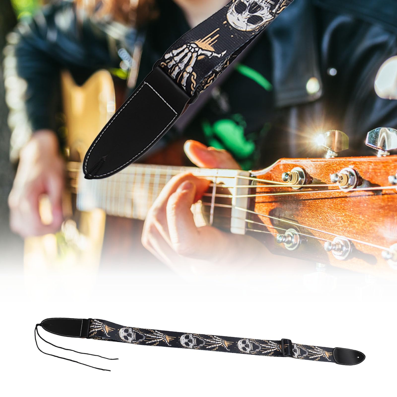 Pasek Gitarowy, Modny Szkielet Szeroki Poliestrowy Pasek Gitarowy Pasek do Gitary Akustycznej do Klasycznych Elektrycznych Gitar Basowych i Akustycznych