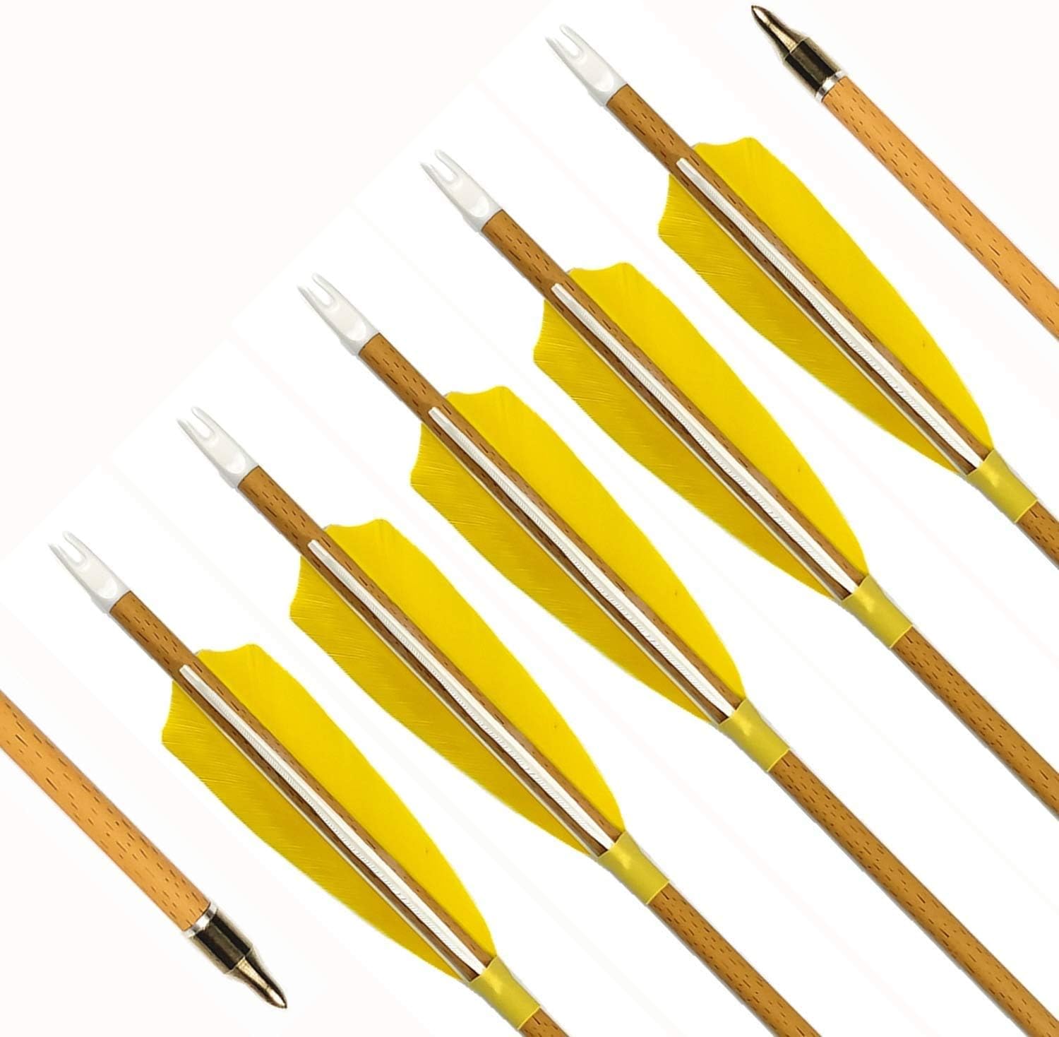 Carbon Arrows 500 Spine with Real Feather Fletching and Field Points for Archery Target Shooting (6 Pack)