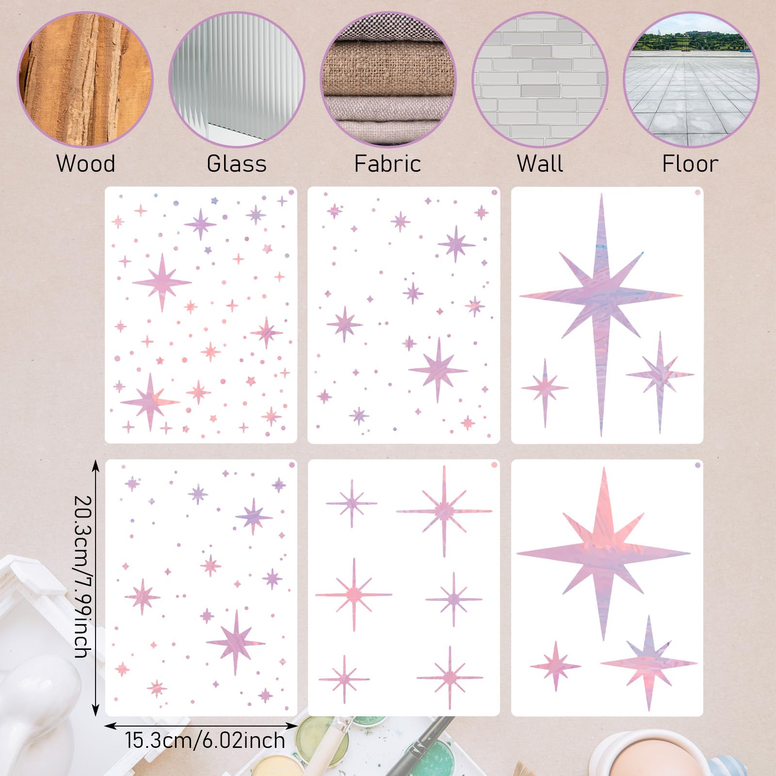 6 stencil grandi a forma di stella per pittura, stencil riutilizzabili per aerografo, stencil per disegno a parete, legno, tessuto, soffitto, decorazione per la casa
