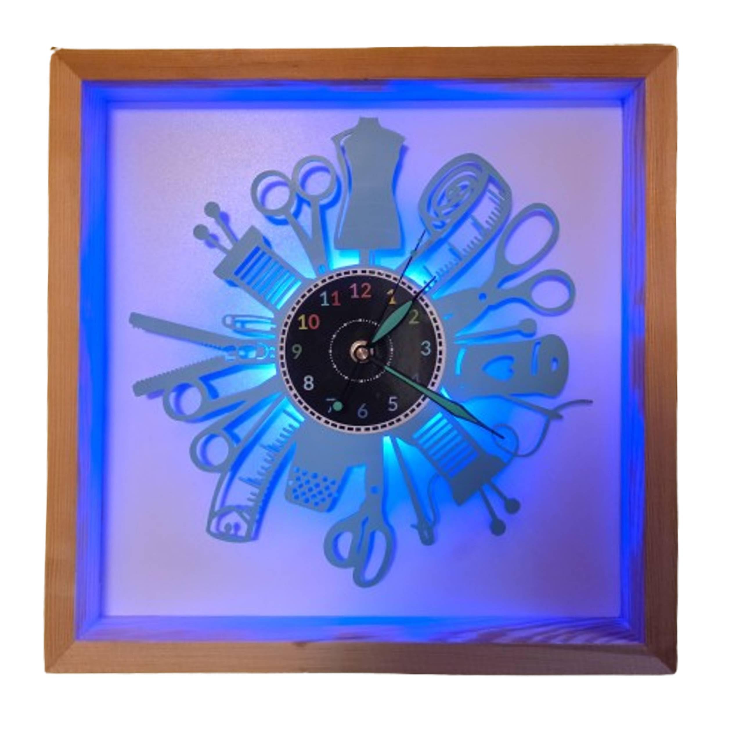 Maszyna do szycia zegar ścienny kolor LED RGB bezprzewodowa drewniana rama 35 x 35 cm płyta winylowa dekoracyjny zegar ścienny 9 kolorów dostępnych prezent prezent W0049KRL