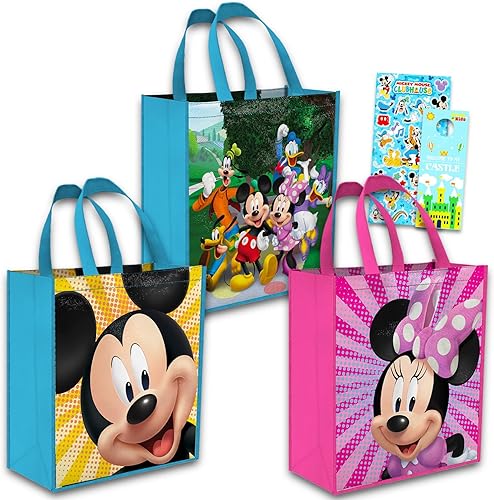 Disney Mickey & Minnie Mouse - Juego de 3 bolsas clásicas de Disney reutilizables, bolsas de viaje, para suministros de recuerdos de fiesta, más