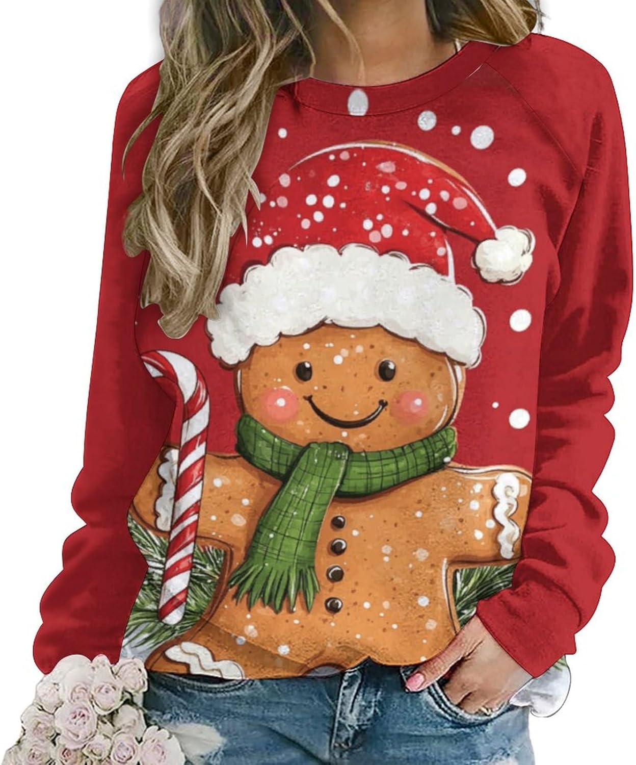Gingerbread Sweatshirt Women Pullover Crewneck Oversized Cute Graphic 2024 Winter Fashion Holiday Vintage Blouses