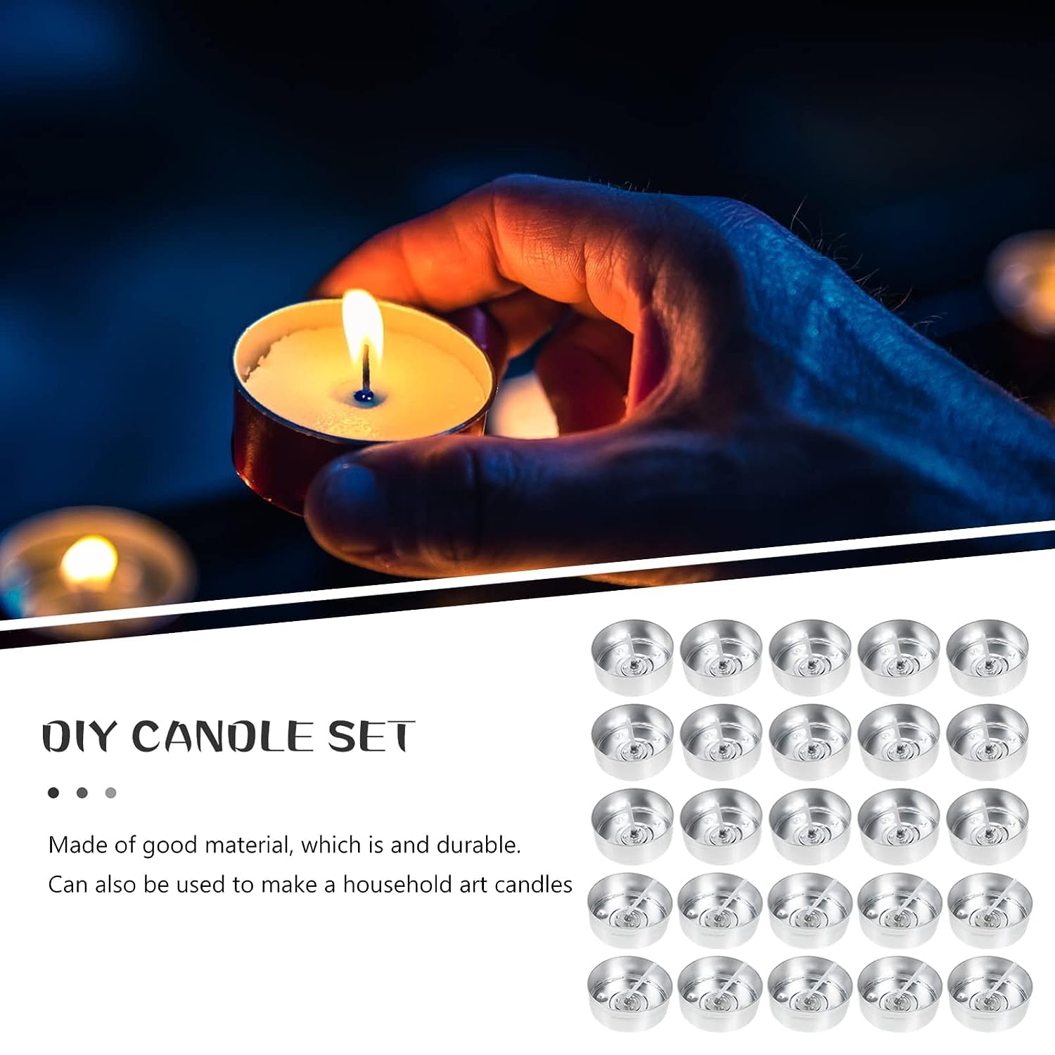 Kavtron® Tealight Aluminium Empty 100 Cups + 100 Wicks for DIY Tealight Candles Making | Empty Containers for Tealight Candle | Candle Making Kits | for Diwali, Home Decor, Party | 3-4 Hrs burnig time 2