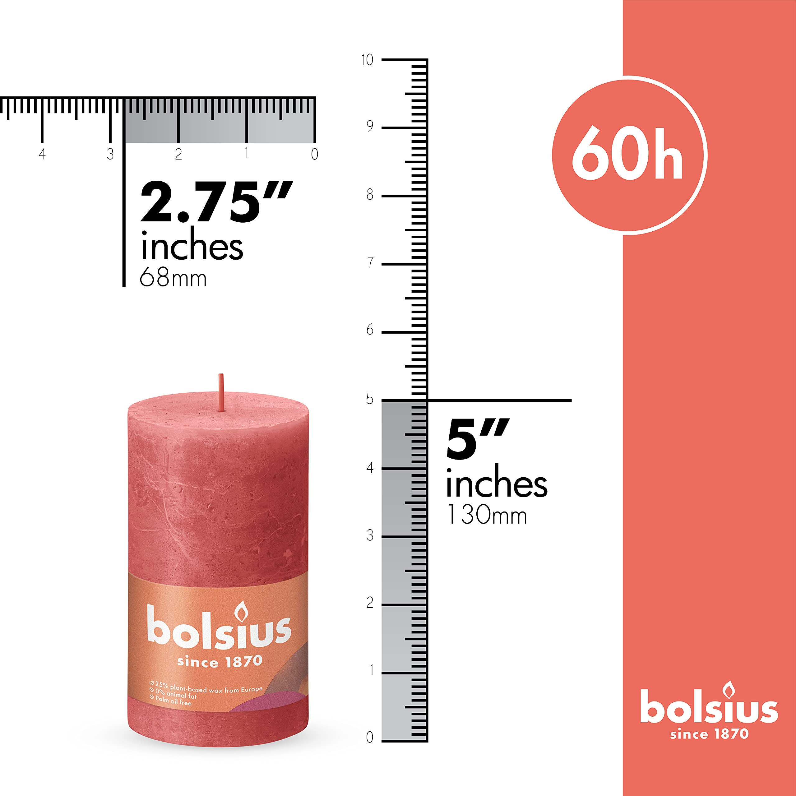 BOLSIUS 4 Pack Blossom Pink Rustic Pillar Candles - 2.75 X 5 Inches - Premium European Quality - Includes Natural Plant-Based Wax - Unscented Dripless Smokeless 60 Hour Party Décor Candles