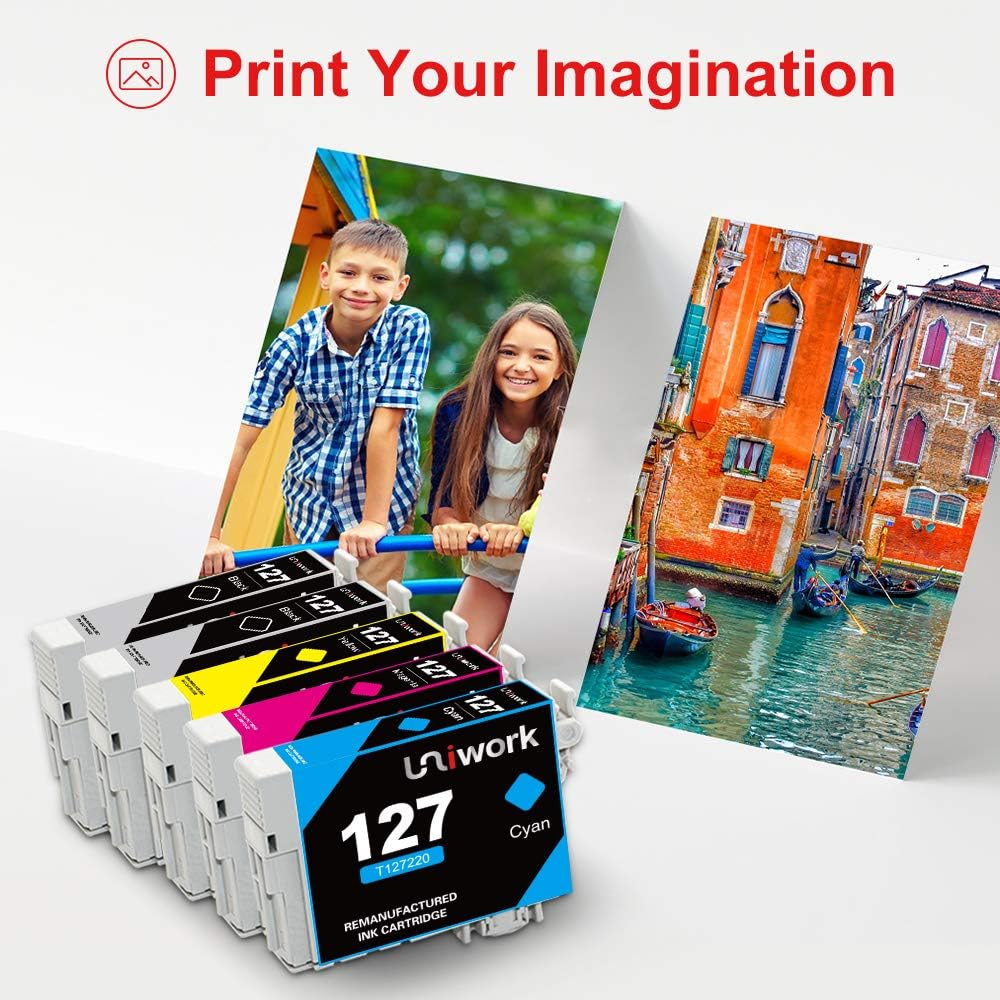 Uniwork Remanufactured Ink Cartridge Replacement for Epson 127 use for Workforce WF-3520 WF-3540 WF-7010 WF-7510 WF-7520 545 845 NX530 NX625, 10 Pack