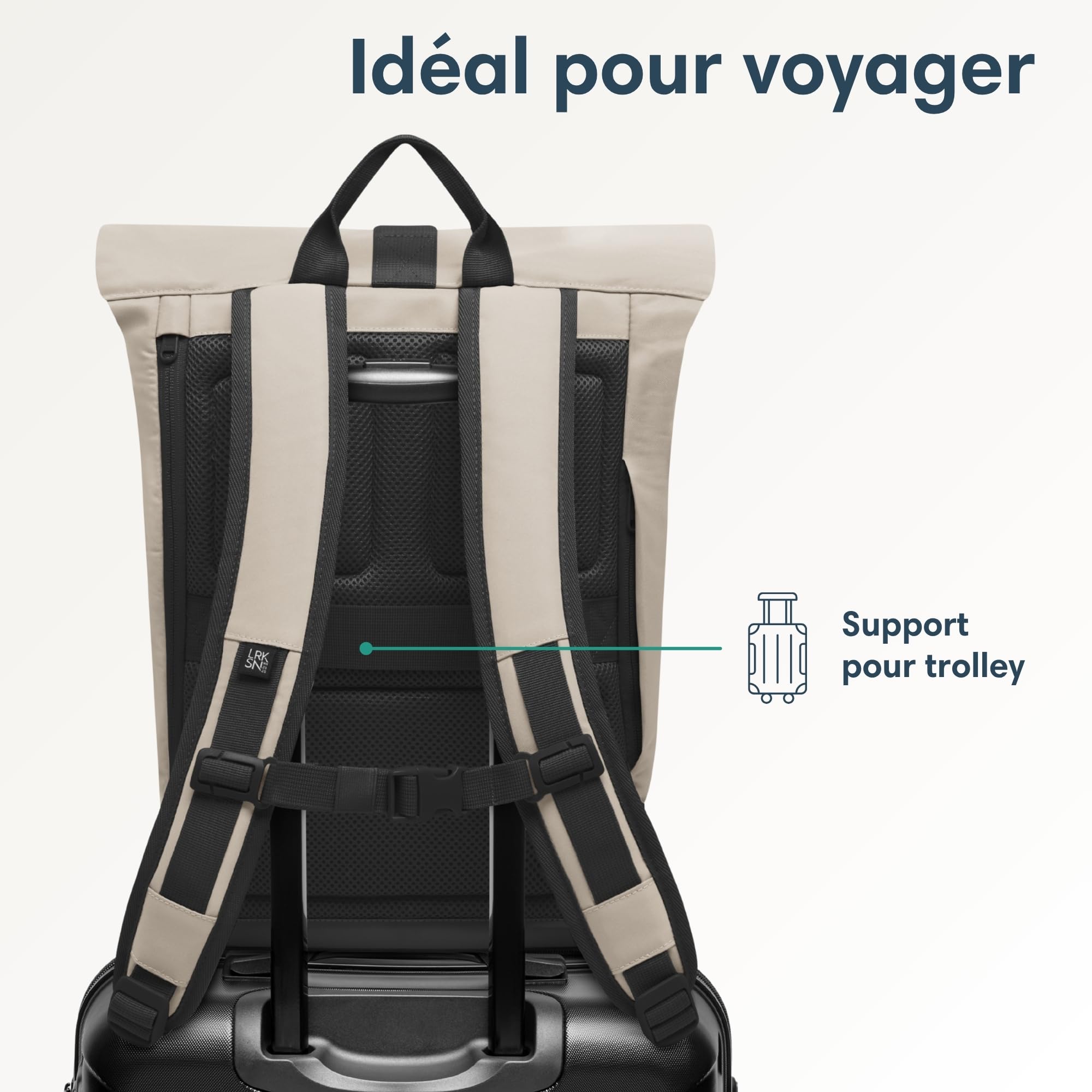 LARKSON Sac à Dos Femmes & Hommes Beige Gris - Janne Small - Petit Sac à Dos Rolltop avec Compartiment pour Ordinateur Portable - Pour Université Travail Voyages & Vélo - Hydrofuge
