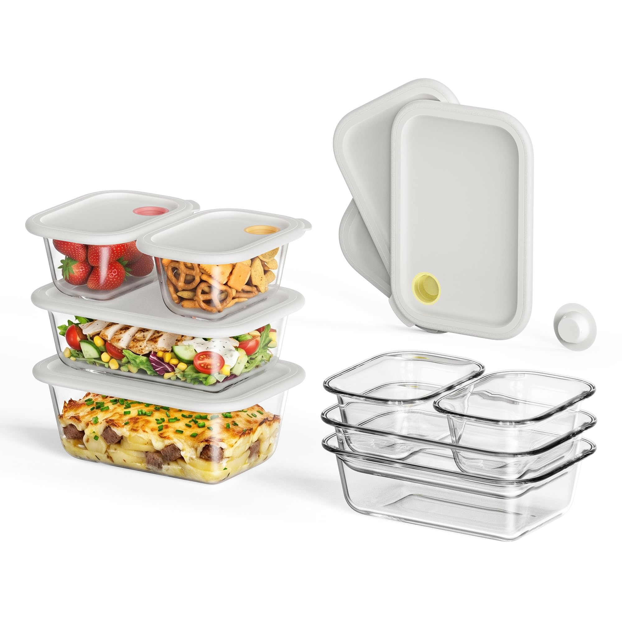 GENICOOK 8 set Glass Food Storage Containers with Click-Together Lids — 143 oz Stackabl