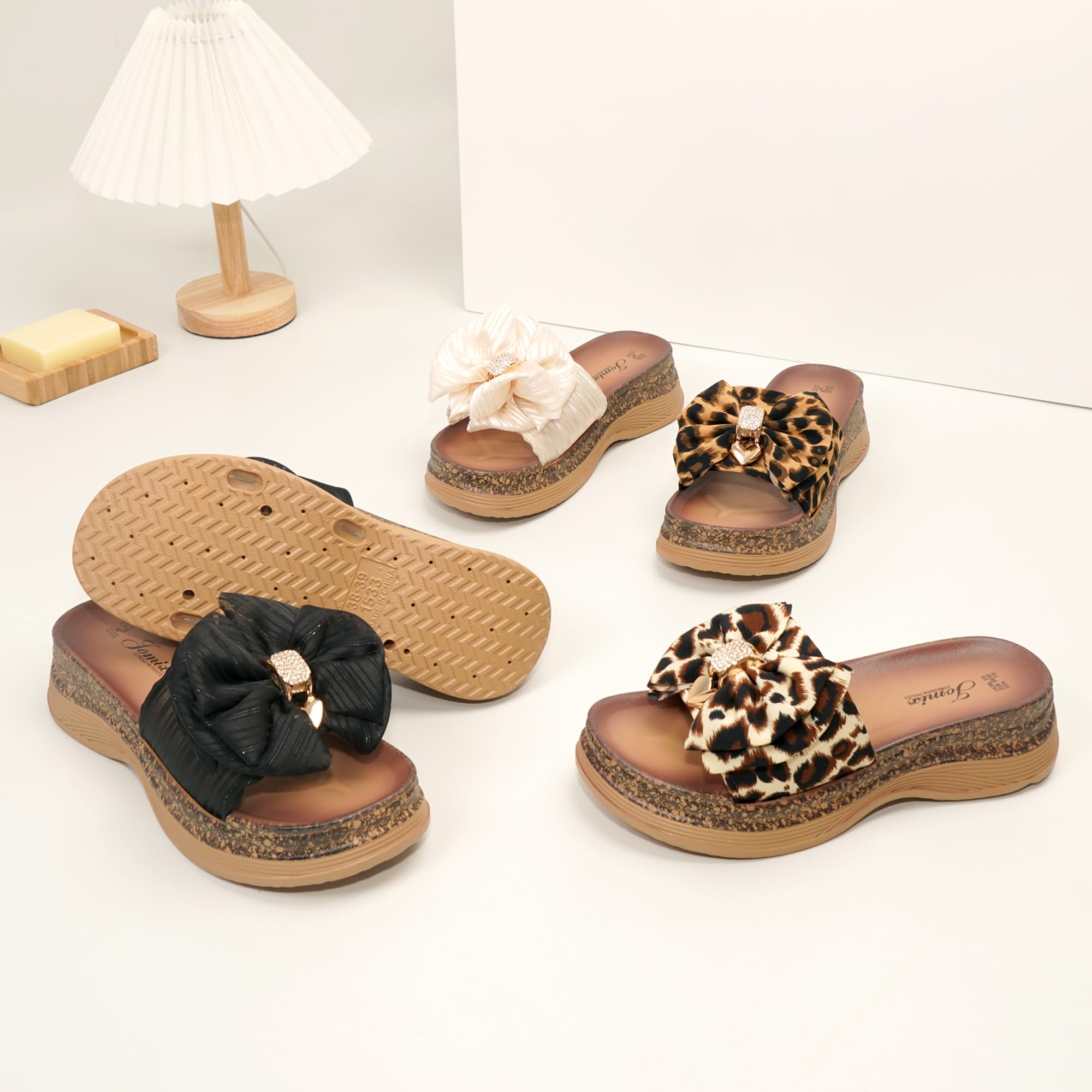 JOMIX Sandales Femme été à Plateforme Claquette de Piscine à Nœud Décoratif Chaussures de Plage à Semelle Antidérapante Confortables