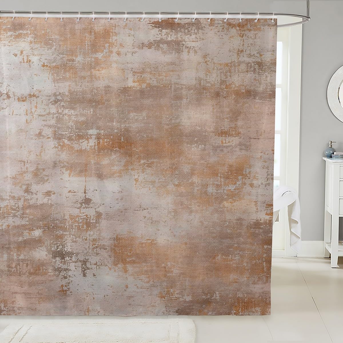 Erosebridal Watercolor Tie Dye Shower Curtain,Ombre Gradient Beige and Grey Bathroom Shower Curtain Sets Abstract Waterproof Fabric Shower Curtain,