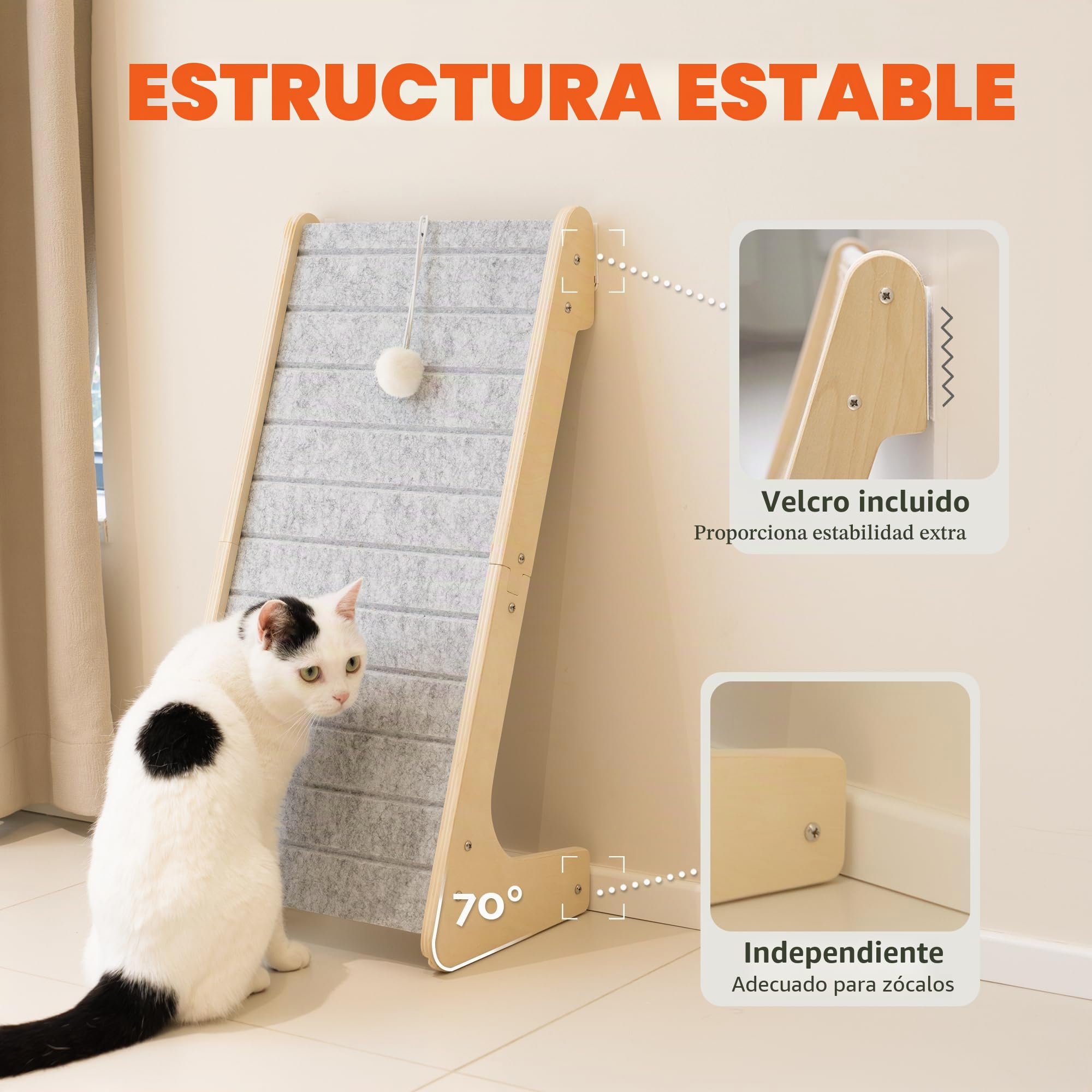 PETKARAY Rascador para Gatos de Fieltro con Forma de L, Alfombra Rascadora Antiarañazos con Bola de Juguete, Plataforma Rascadora sin Grietas, Gris Claro