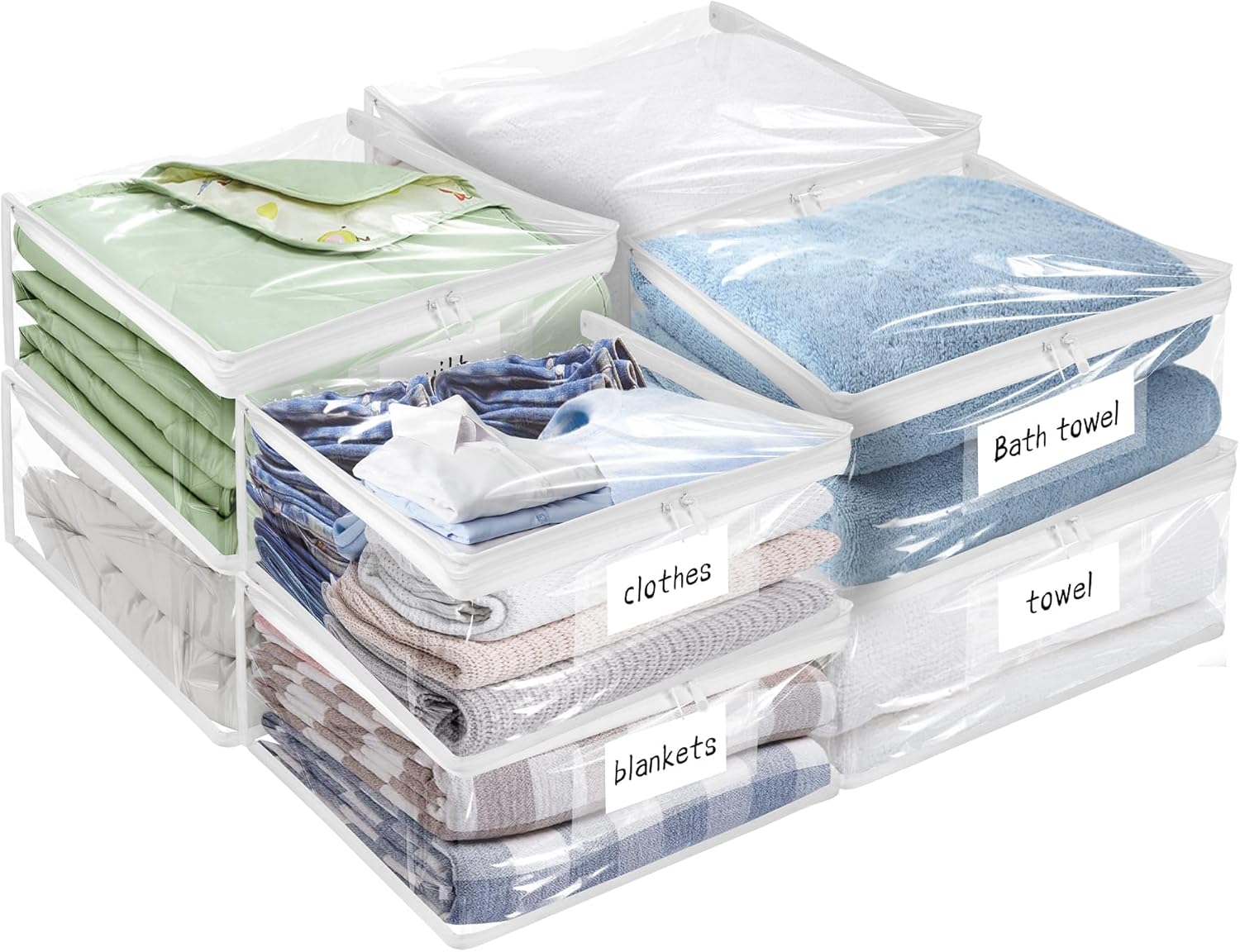 Plastic Storage Bags with Easy-Glide Zipper, Pack of 6, Durable Clear Vinyl Zippered Storage Bags for Clothes Sweaters Comforters Blankets Sheets Bedding (15 x 12 x 5 Inch)