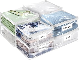 Plastic Storage Bags with Easy-Glide Zipper, Pack of 8, Durable Clear Vinyl Zippered Storage Bags for Clothes Sweaters Comforters Blankets Sheets Bedding (15 x 12 x 5 Inch, Transparent White)