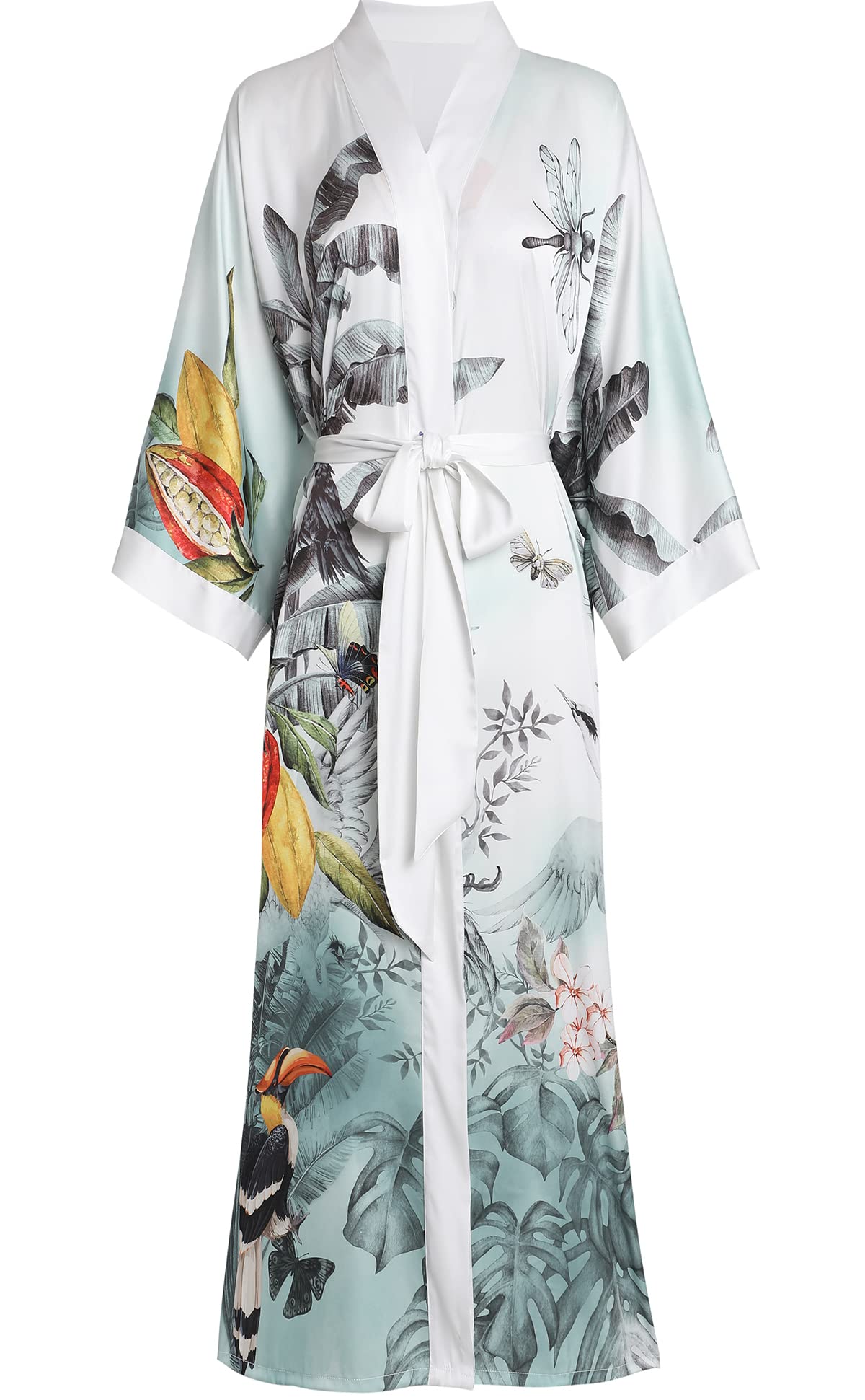 AenssoLong Soft Lightweight Silky Kimonos Robes for Women, Luxury Japanese Floral Womens Kimono Robe