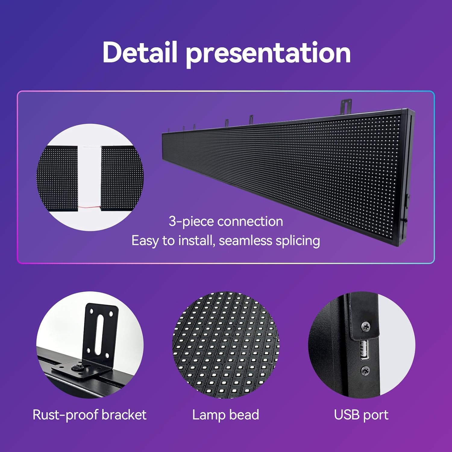 P10 Scrolling Led Sign Message Board Programmable Outdoor Publicidad Negocio Digital Display Open for Business Electronic Stock Ticker Store Screen (115"x14")