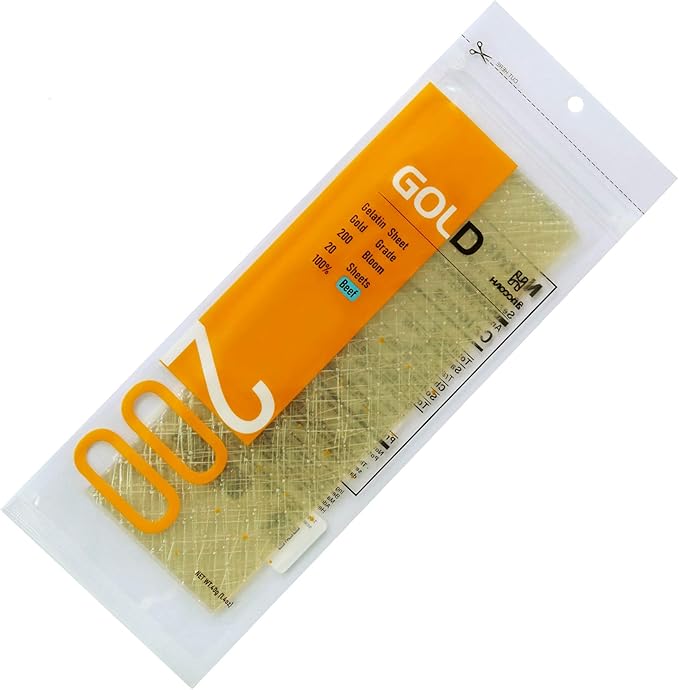 Haodong Beef Gelatin Sheets, 20 Sheets Gold Leaf Gelatine, 200 Bloom