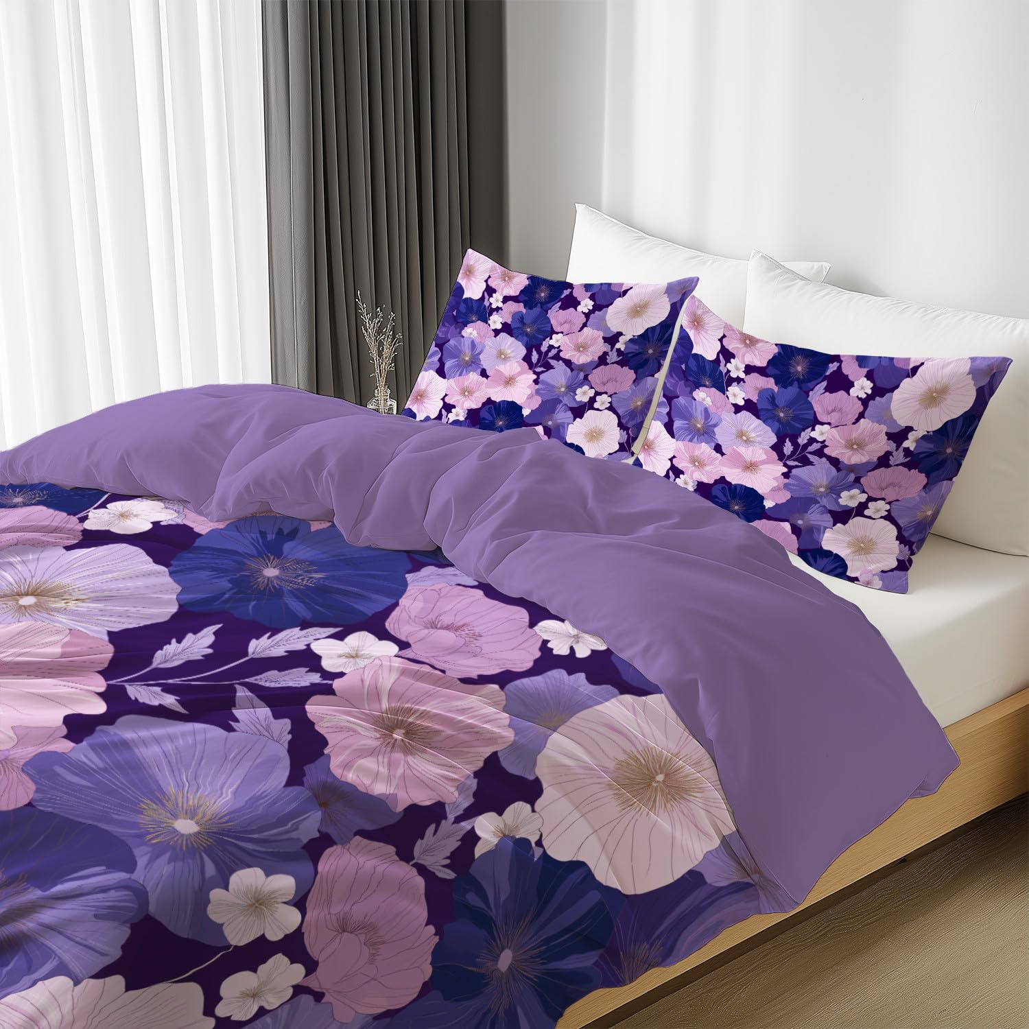 Generisch Königsviolett Bettwäsche Handgezeichnet Bettbezug-Set 200 x 200 cm + 2 * 80 x 80 cm Kissenbezüge Kissenbezug, Hochwertiges Microfaser Wendebettwäsche mit Reißveschluss