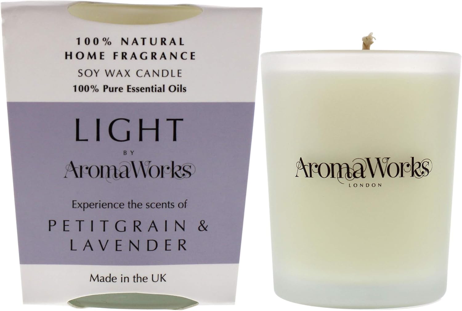 Aromaworks Light Candle – Petitgrain And Lavender – Proven Benefits For The Mind, Body And Soul – Made With 100% Pure Essential Oils – Perfect For Promoting A Better Night’S Sleep – Small – 2.65 Oz