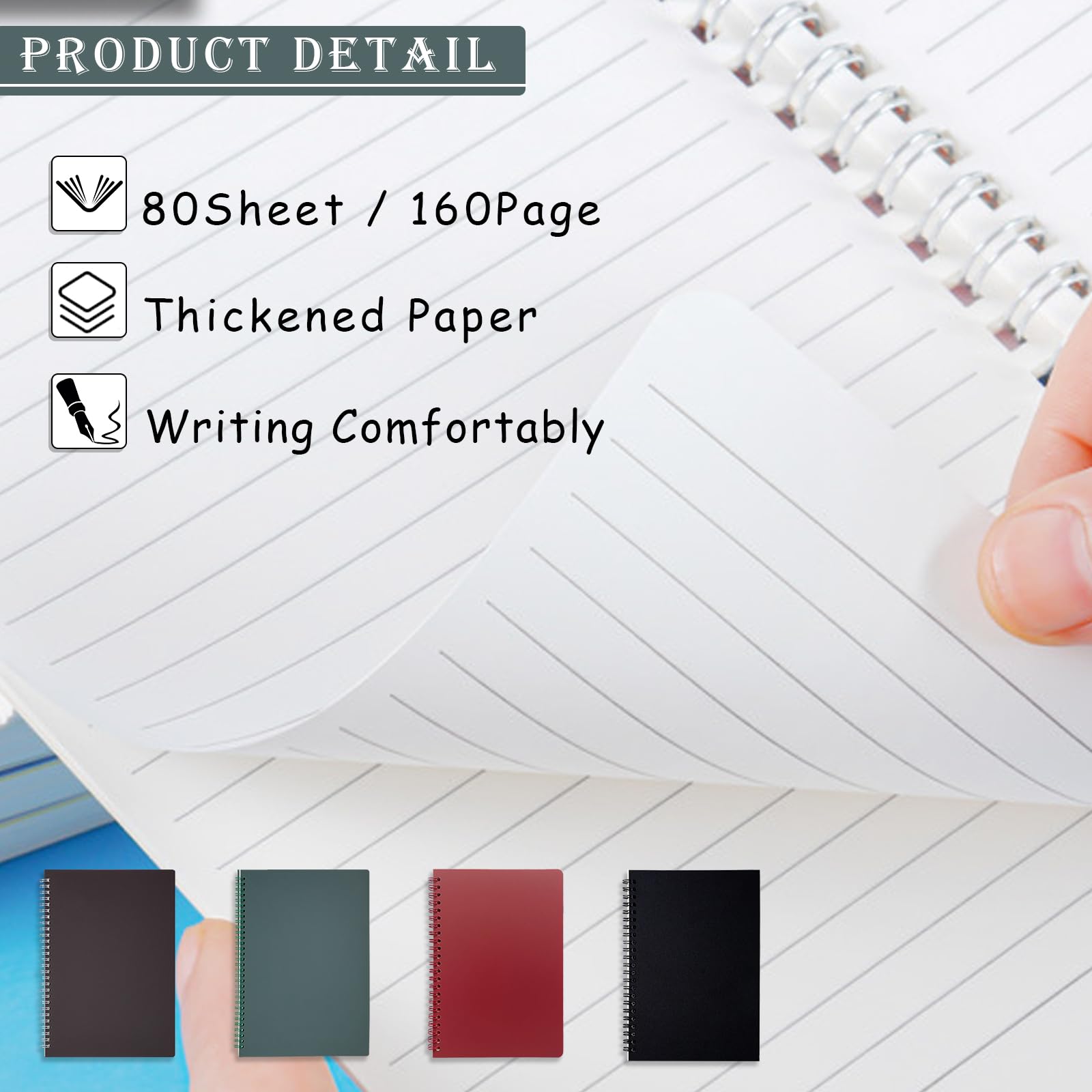 GOOKALA A5 Spiral Lined Notepad,4 Pack Spiral Notebook Wirebound Notebooks 80 Sheets(160 Pages)/Per Pack A5 Sketch Book Reporters Notepad for Office Travel School Drawing Multicolor - Image 3