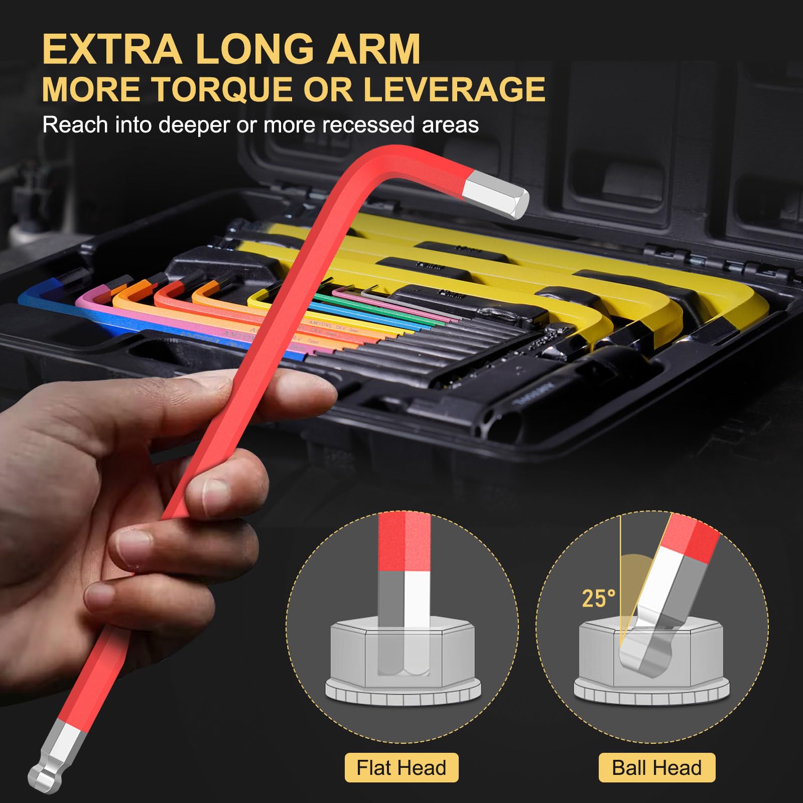 AMTOVL Juego de llaves Allen – Juego de 12 llaves hexagonales extragrandes, juego de llaves Allen métricas de 1,5 a 17 mm con codificación de colores para bicicleta, bricolaje doméstico