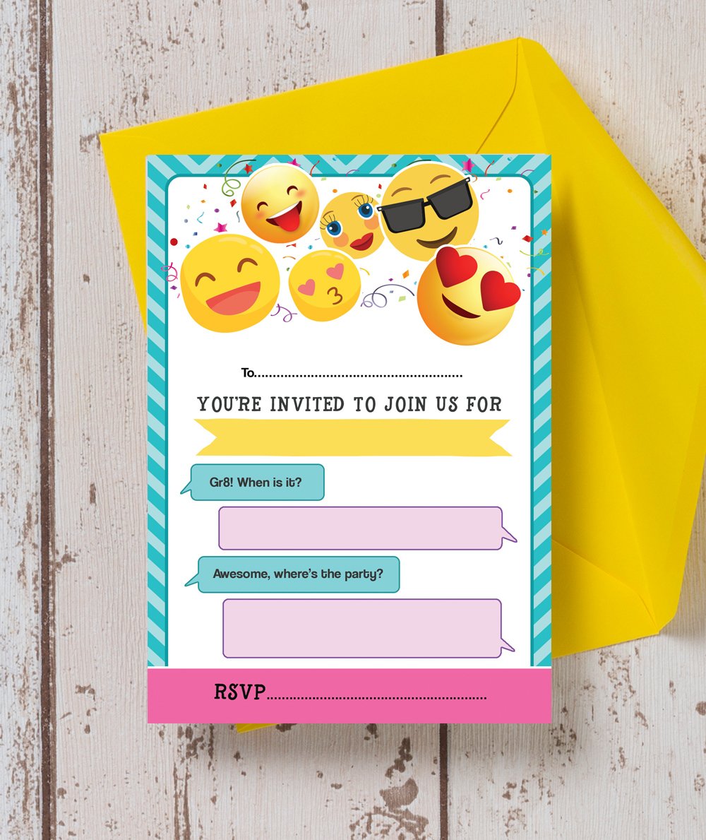 Hip Hip HoorayPack of 10 Emoji Themed Party Invitations