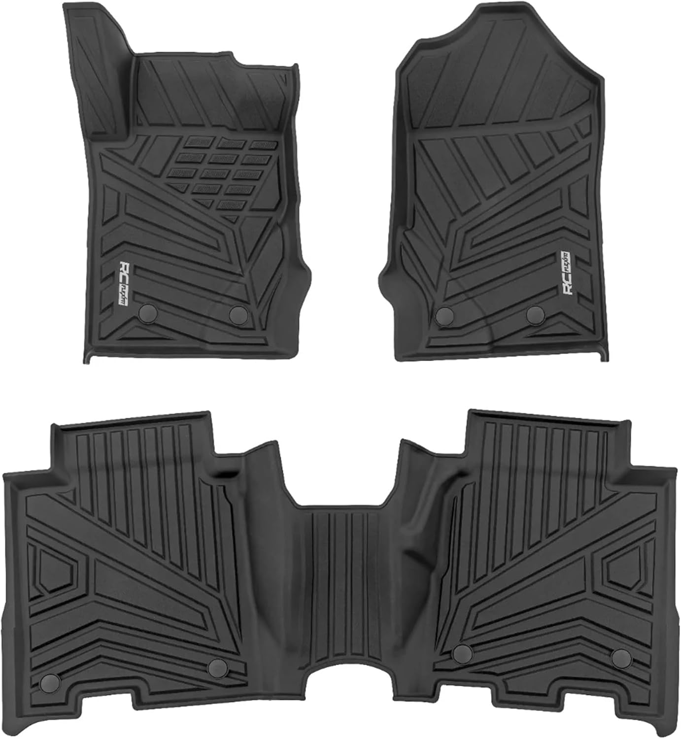 Rough Country Flex-Fit Floor Mats for Ford Bronco (2021-2025) 4-Door - Front & Rear Set, Custom All-Weather Non-Slip TPE Liners w/Spill Saver Lip