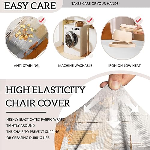 Miniatura 10 de MCALK Juego de 4 fundas azules para sillas y camino de mesa, fundas elásticas grises para cocina, protector de silla extraíble lavable y moderno