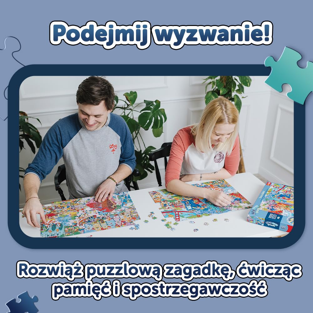 Trefl - Puzzle Spy Guy Lost Items: Gdańsk, Polska - 500 Elementów, Zostań Detektywem i Znajdź 20 Różnic, Zagubione Przedmioty, Kreatywna Rozrywka dla Dorosłych i Dzieci od 10 Lat