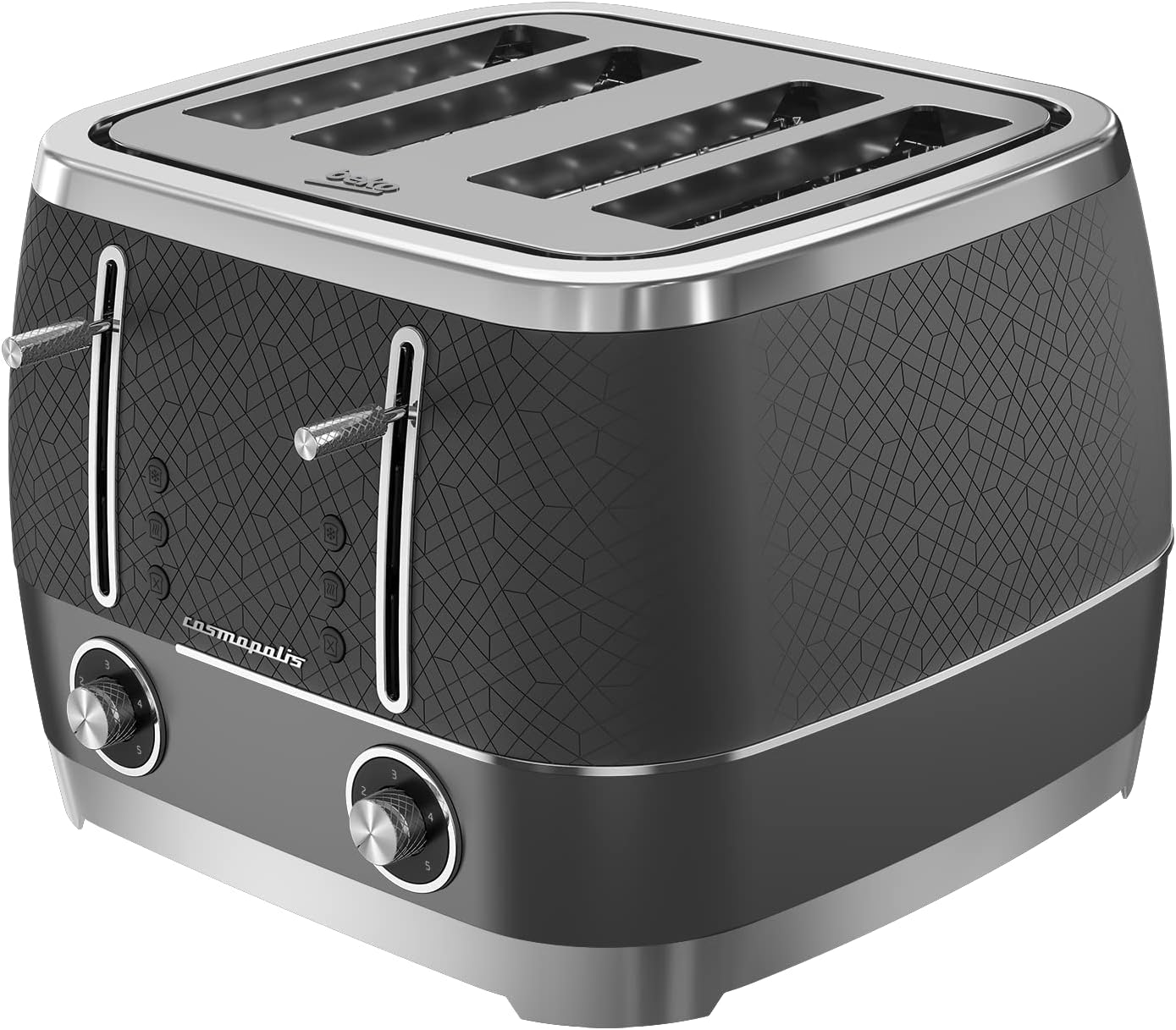 Beko TAM8402G Cosmopolis Toaster, Retro Granite Grey Teal Design, Extra Wide Slot 4-Slice Toaster, Includes Defrost, Reheat and Cancel Functions