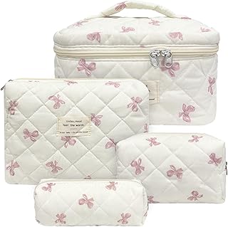 Quilted Makeup Bag, Large Capacity Travel Cosmetic Bag for Women and Girls, Aesthetic Storage for Daily and Travel Use