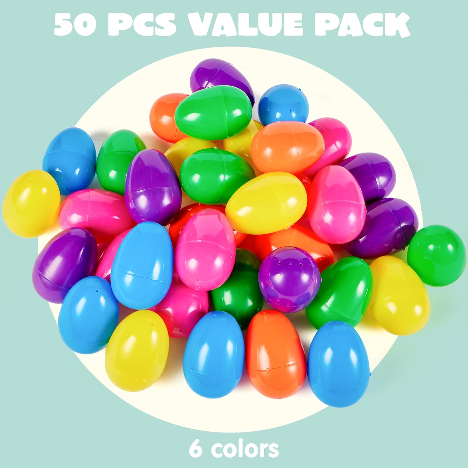 JOYIN 3.15" Easter Eggs, Large Fillable Plastic Eggs Empty Colorful Bright Eggshells with Hinge for Easter Hunt, Filling Treats, Party Favor, Basket Stuffers, Classroom Prize Supplies, 150PCS - Image 2