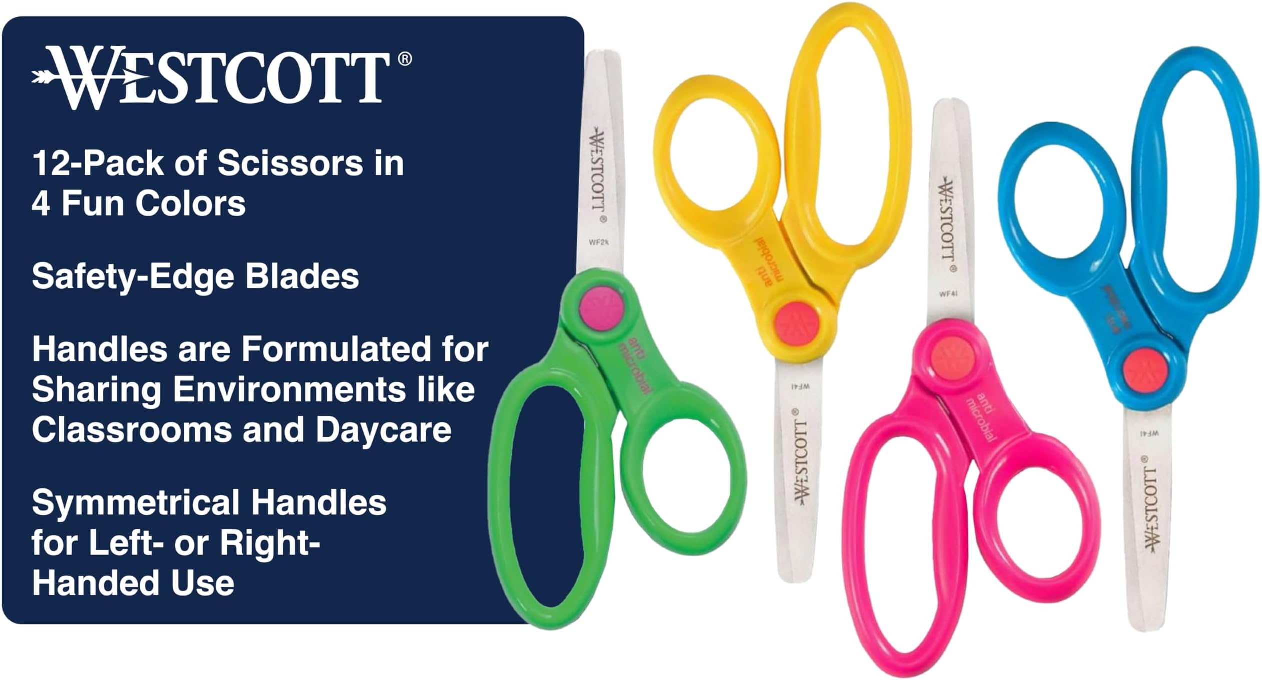 14871 Right- and Left-Handed Scissors, Kids' Scissors, Back to School, Classroom Supplies, Ages 4-8, 5-Inch Blunt Tip, Assorted, 12 Pack